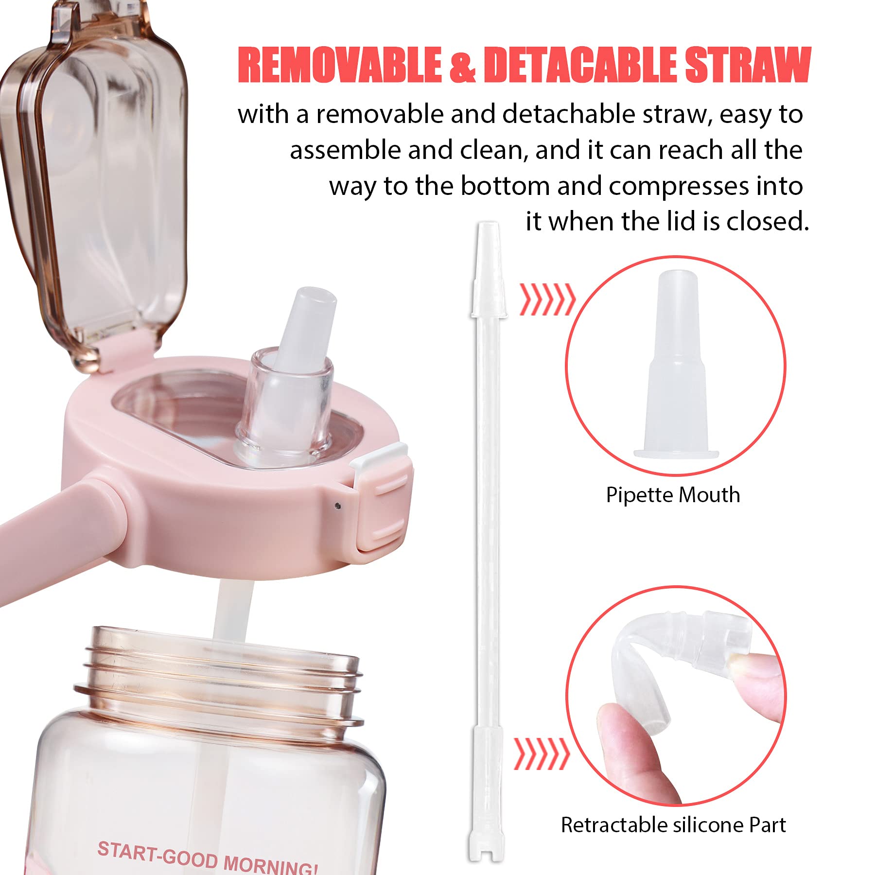 Chokoter Half Gallon Water Bottle with Sleeve  64OZ Motivational Water Bottle with Straw & Time Marker  BPA Free Leakproof Large Sports Water Bottle  Reusable Water Jug for Workout Gym Sport