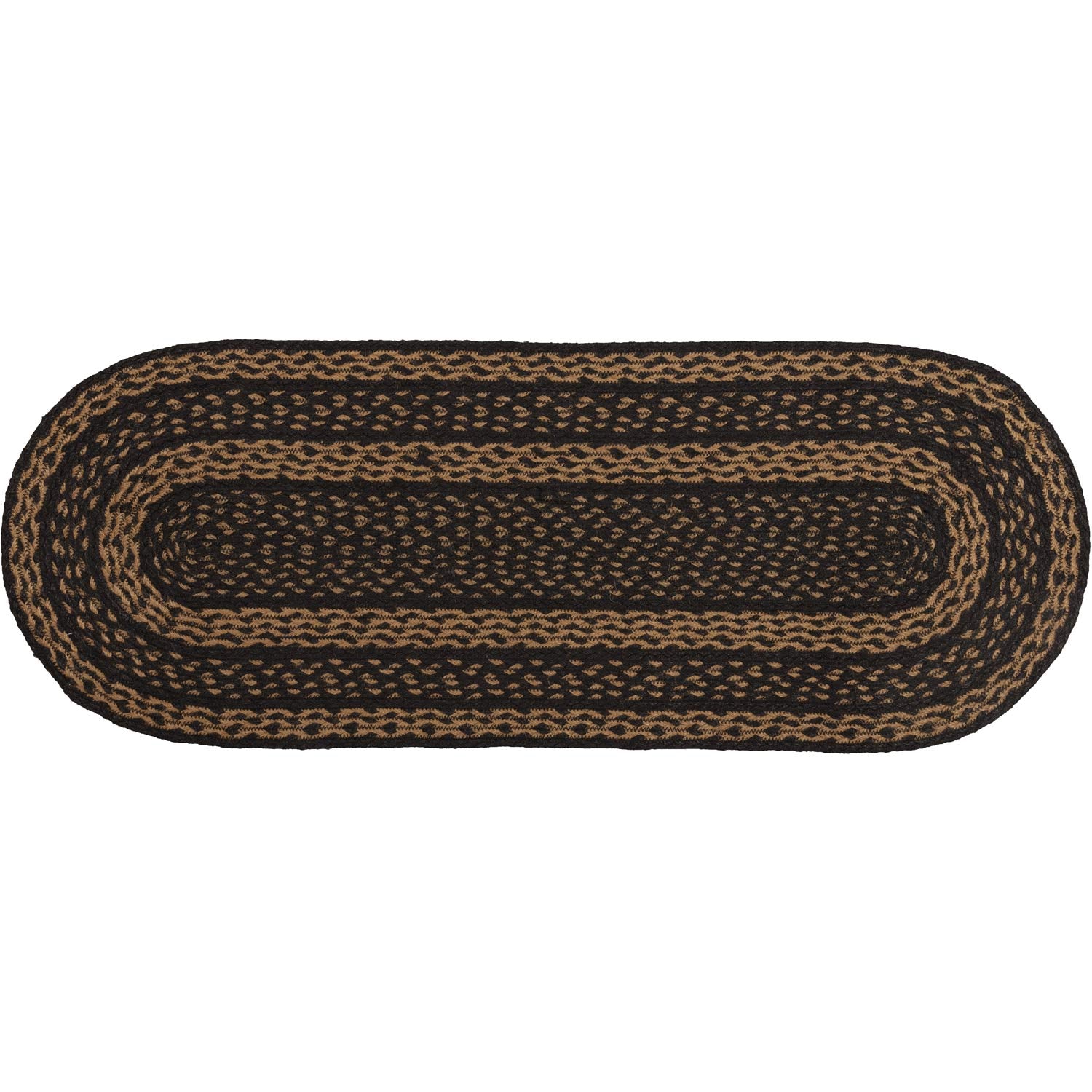 VHC Brands Farmhouse Primitive Jute Black Textured Striped Oval Table Runner 13x36