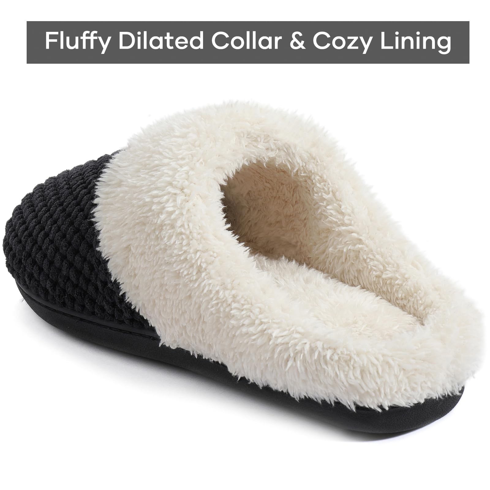 Ultraideas Comfy Coral Fleece House Slippers For Women With Memory Foam, Slip-On House Shoes For Indoor And Outdoor Use (Crow Bl