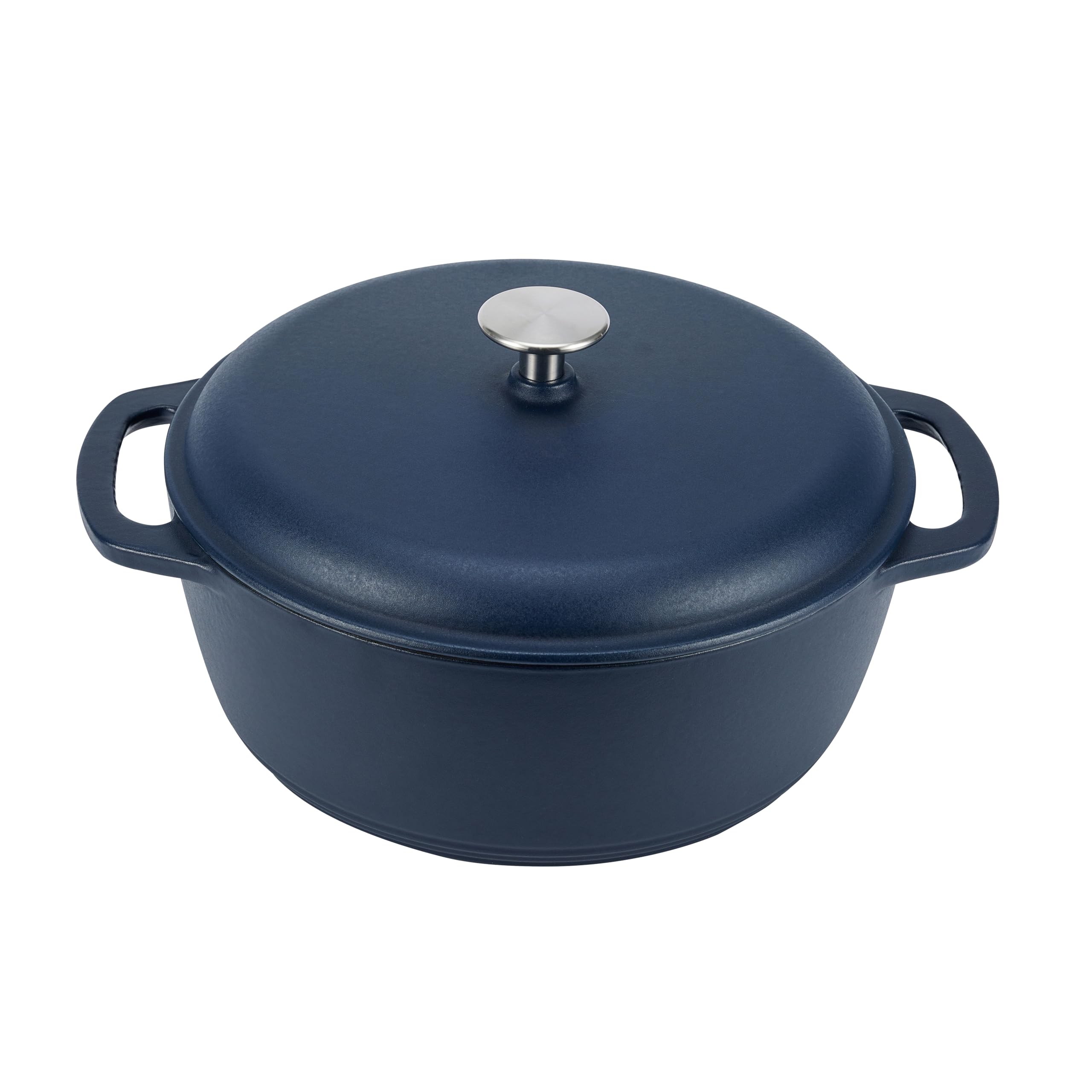 Amazon Basics Cast Iron Dutch Oven Pot with Lid, Enameled, Round, Dual Handles, Heavy-Duty, Medium, 6-Quart, Matte Navy