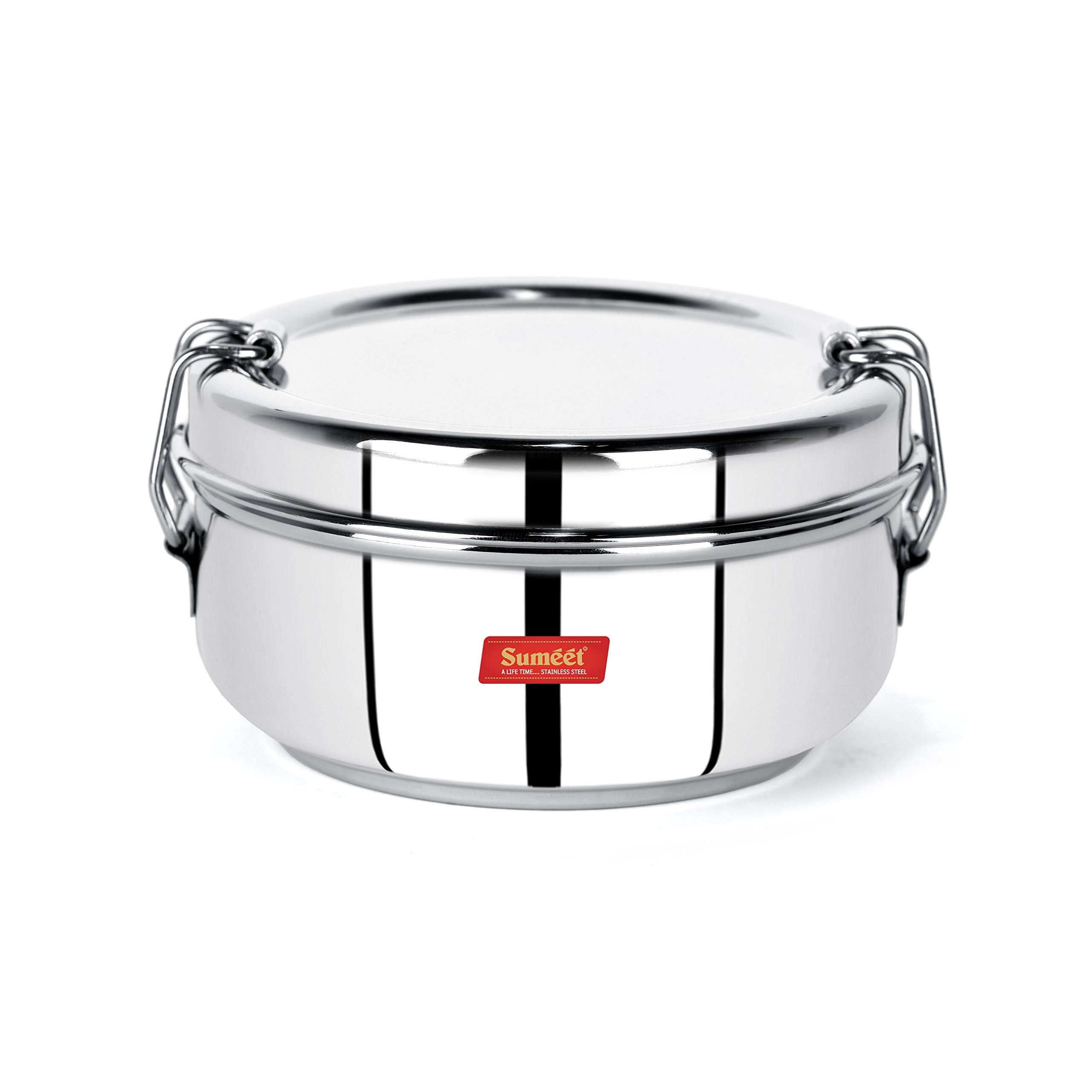 Sumeet Stainless Steel Food Pack Lunch Box with Steel Separator Plate and Locking Clip, 500ML Capacity