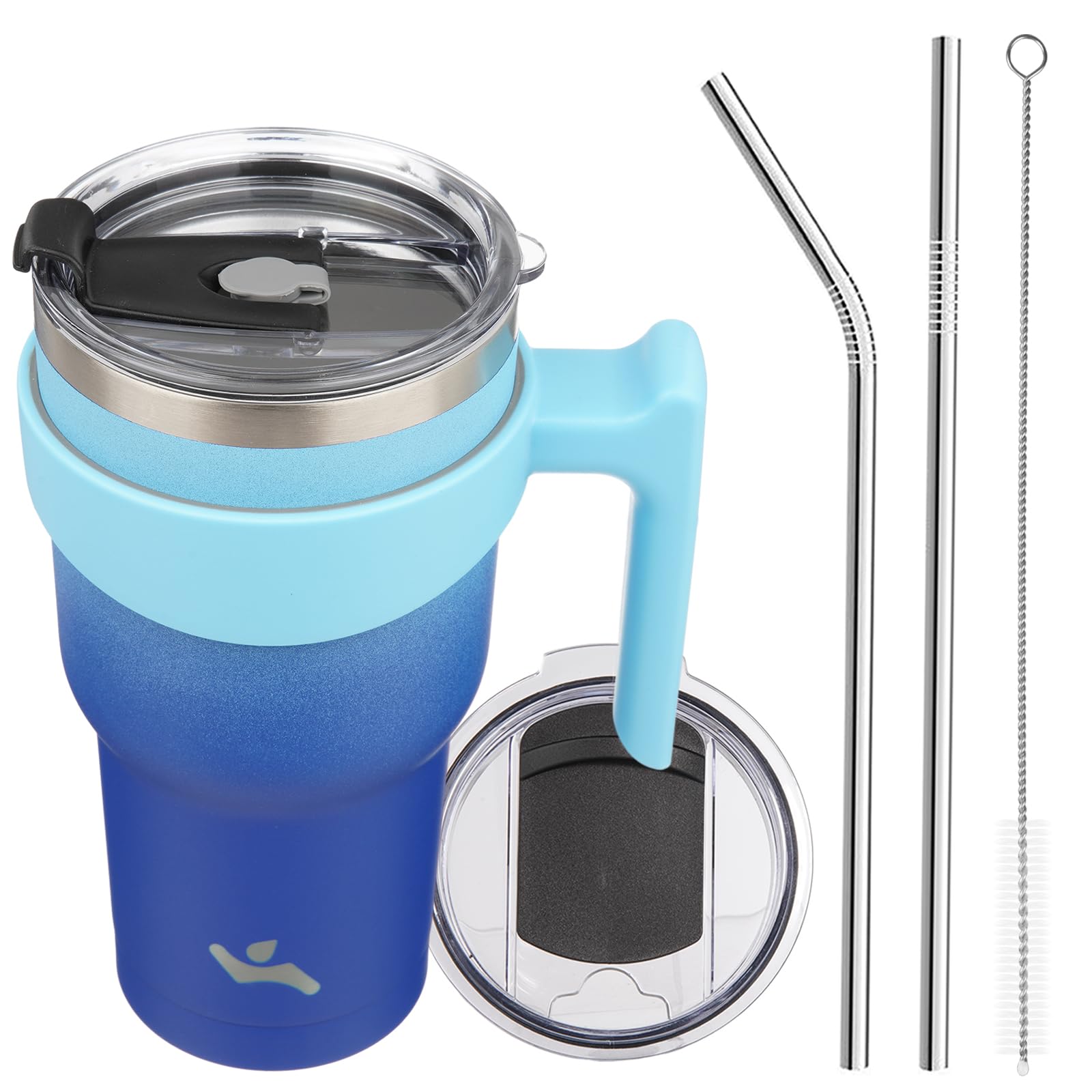 Konokyo 30 oz Tumbler with Handle and 2 Straw 2 Lid, Insulated Water Bottle Stainless Steel Vacuum Cup Reusable Travel Mug,Sky