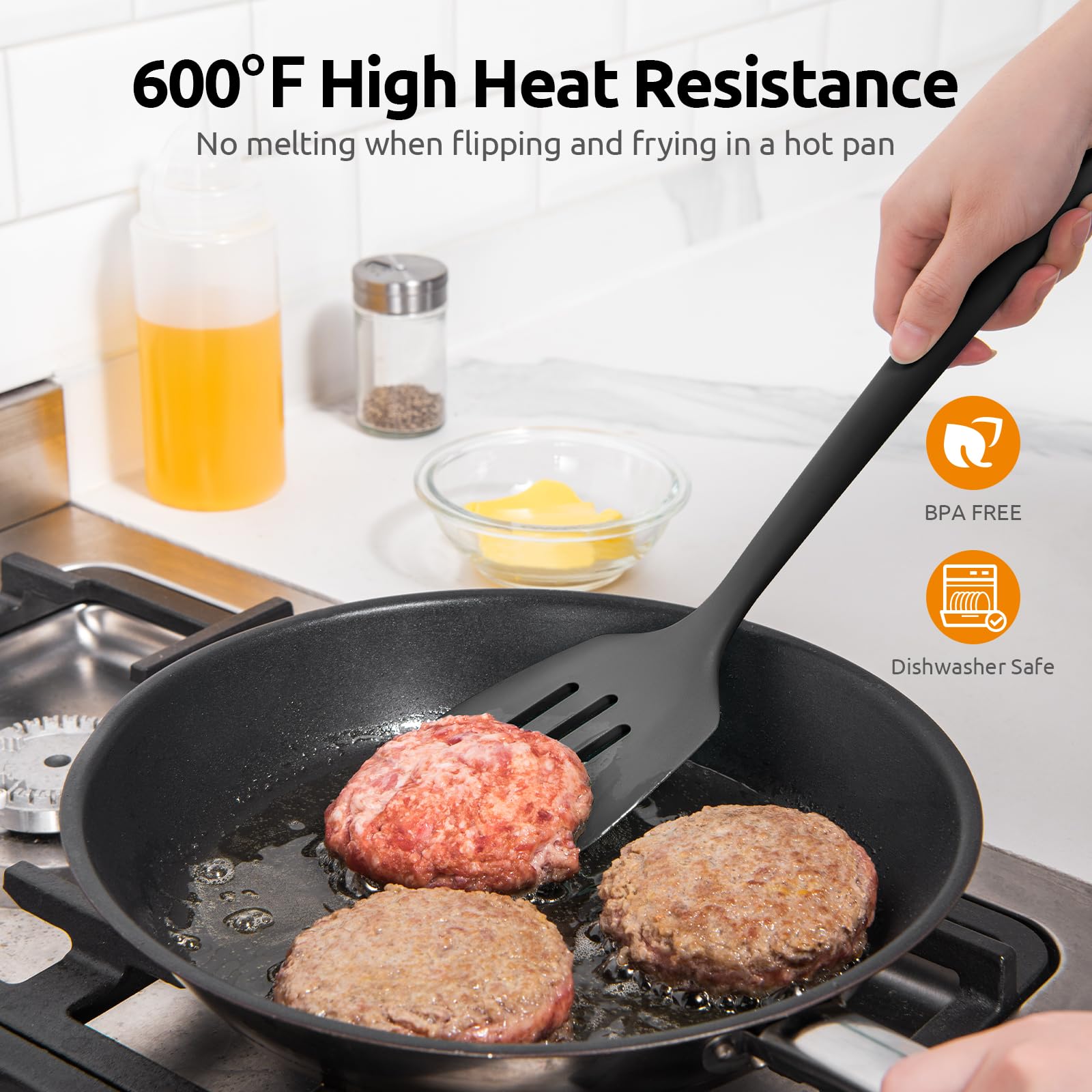 600F Heat Resistant Slotted Turner: U-Taste 13.6In Silicone Kitchen Spatula Flipper, 3.74In Wide Food Grade Flexible Thin Rubber