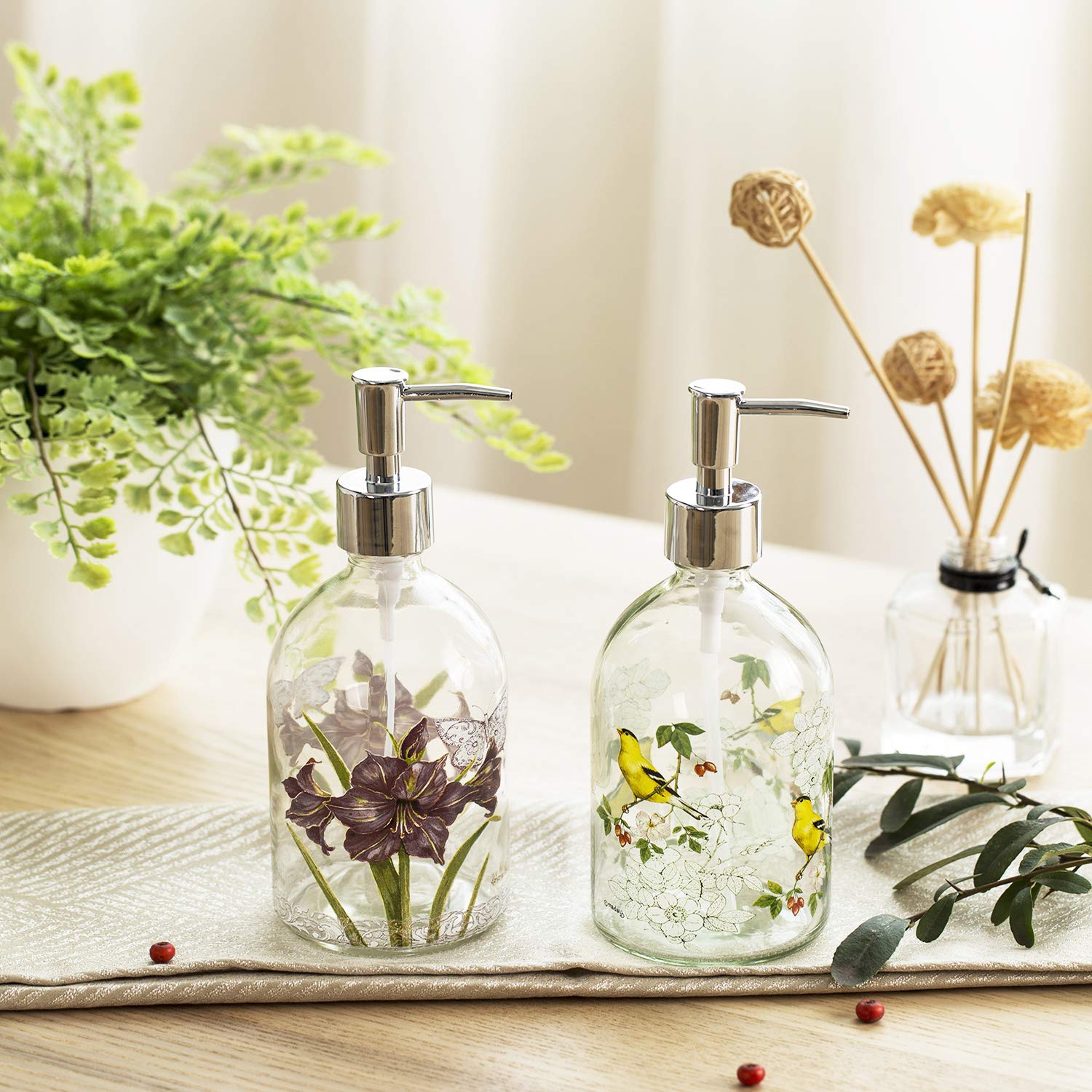 17Oz Glass Soap And Lotion Dispenser Bottle With Rust Proof Plastic Pump Refillable Liquid Pump Bottle Great For Kitchen, Bath,