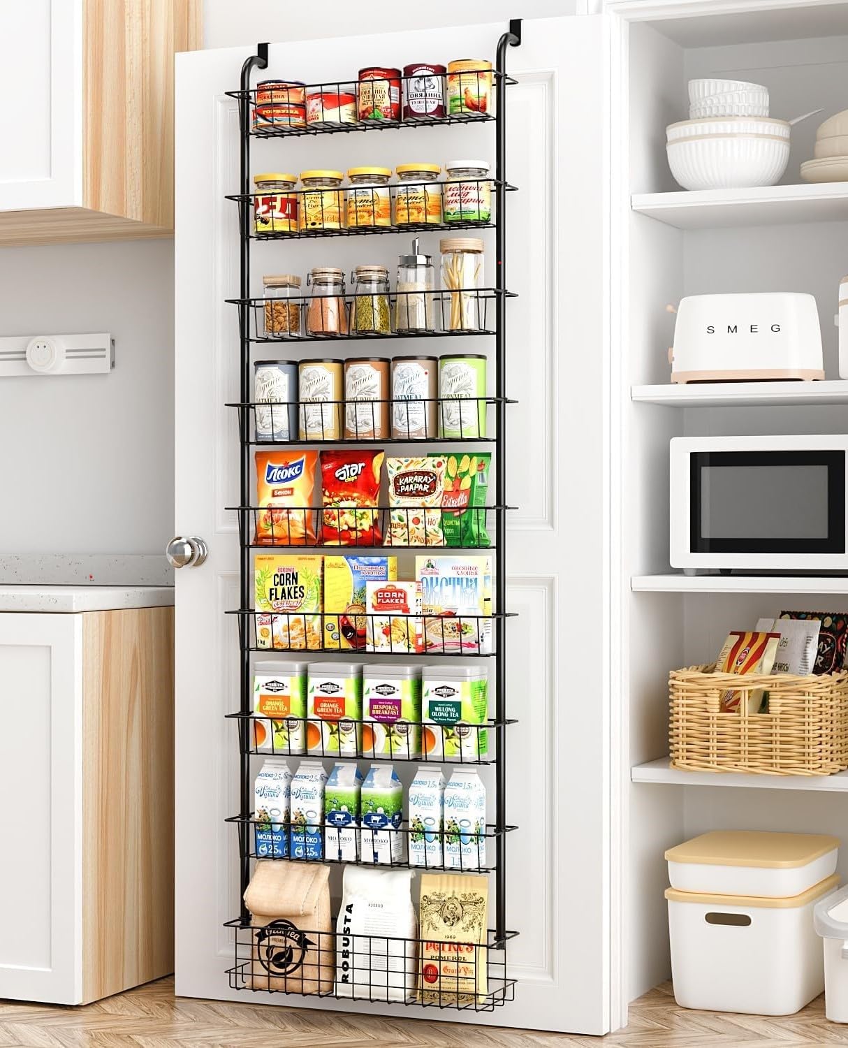 GGIU Over The Door Pantry Organizer Spice Rack: 9-Tier Metal Pantry Door Organizer - Pantry Organizers and Storage - over the Do