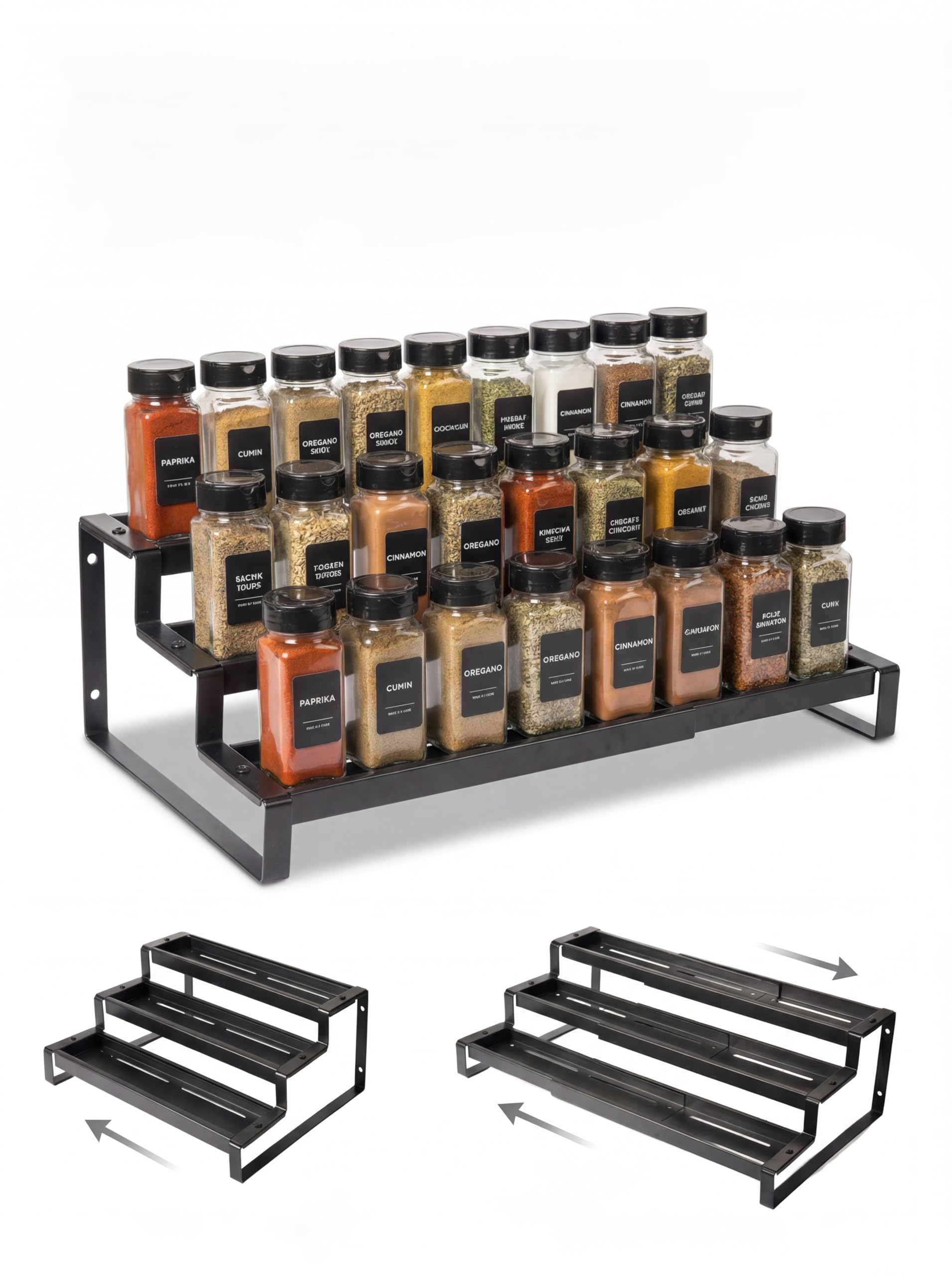 Deloban 3Tier Spice Rack Organizer For Cabinet,Countertop Pantry Kitchen Organizer,Metal Display Rack, Suitable For Various Can