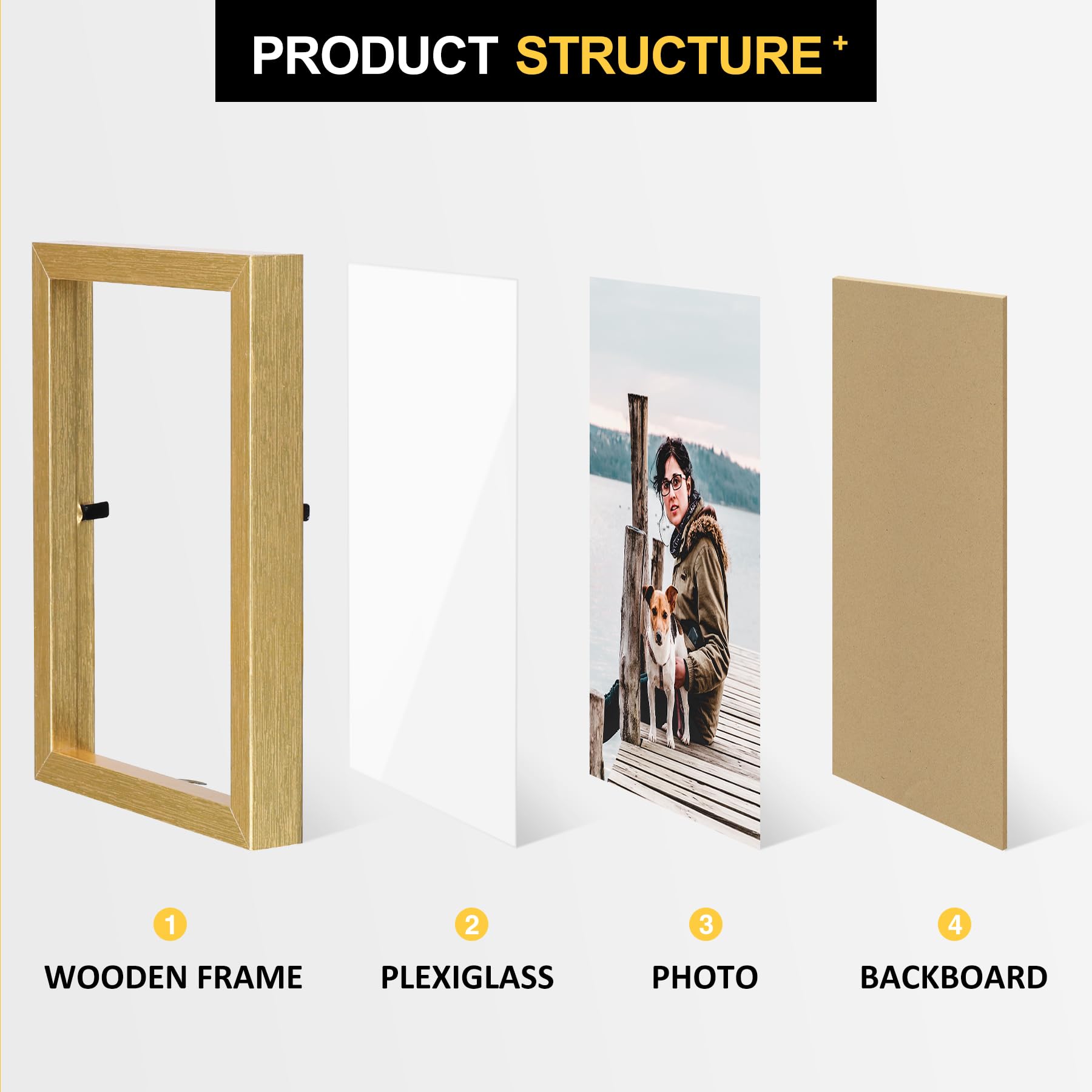8x10 Double Picture Frame Wooden Hinged Photo Frame Definition Glass Stand Vertically on Desktop or Tabletop Gold