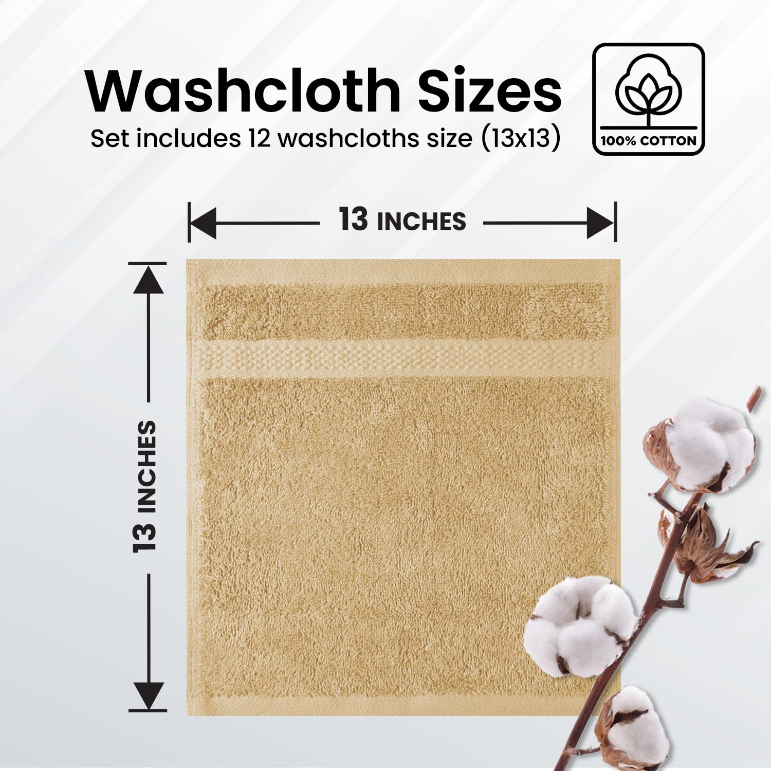 Infinitee Xclusives Premium Beige Washcloths Set - Pack Of 12, 13X13 Inches 100 Cotton Wash Cloths For Your Body And Face Towels