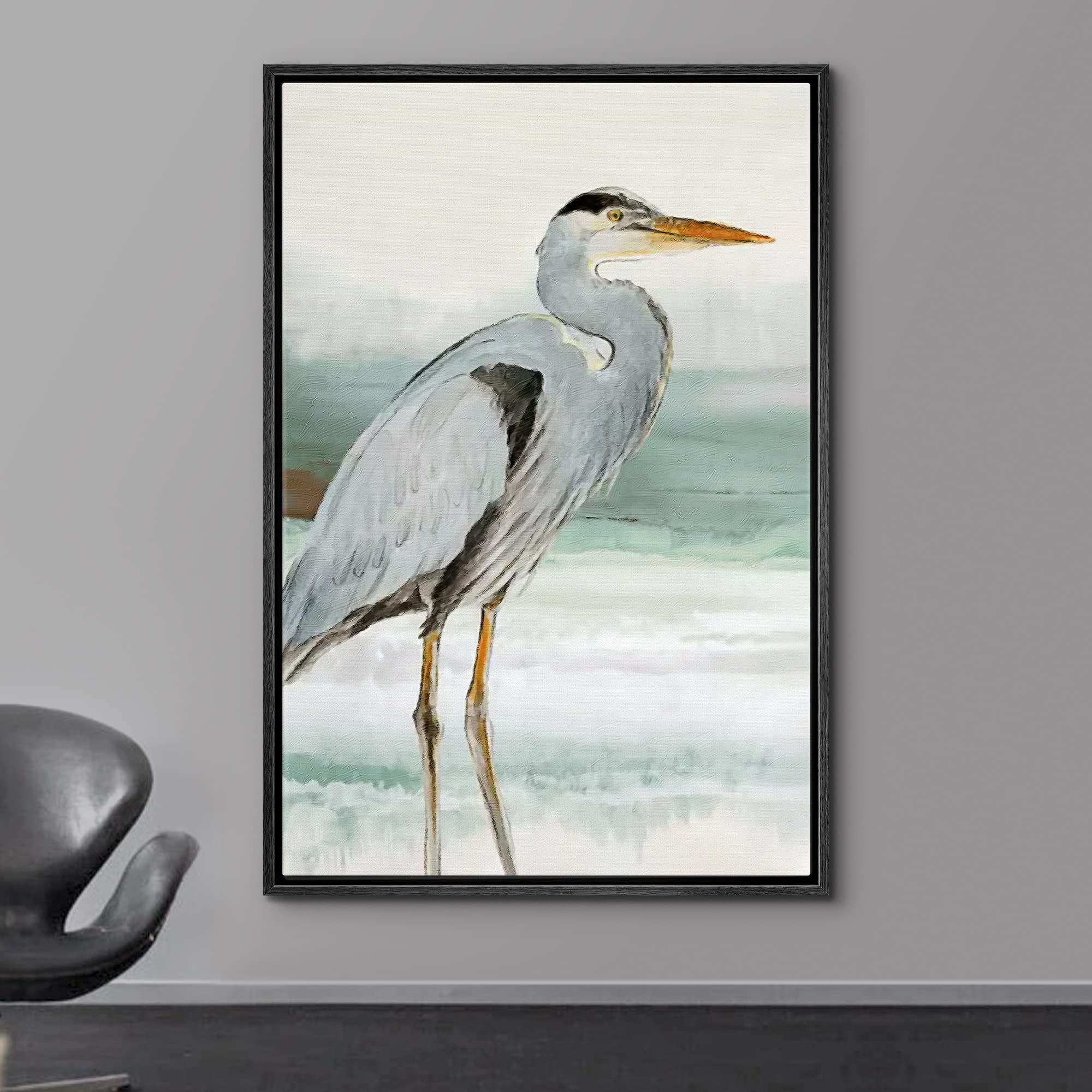Wall26 Framed Canvas Print Wall Art Pastel Beach Wave Ocean Crane Bird Nature Wilderness Illustrations Modern Art Decorative Rus