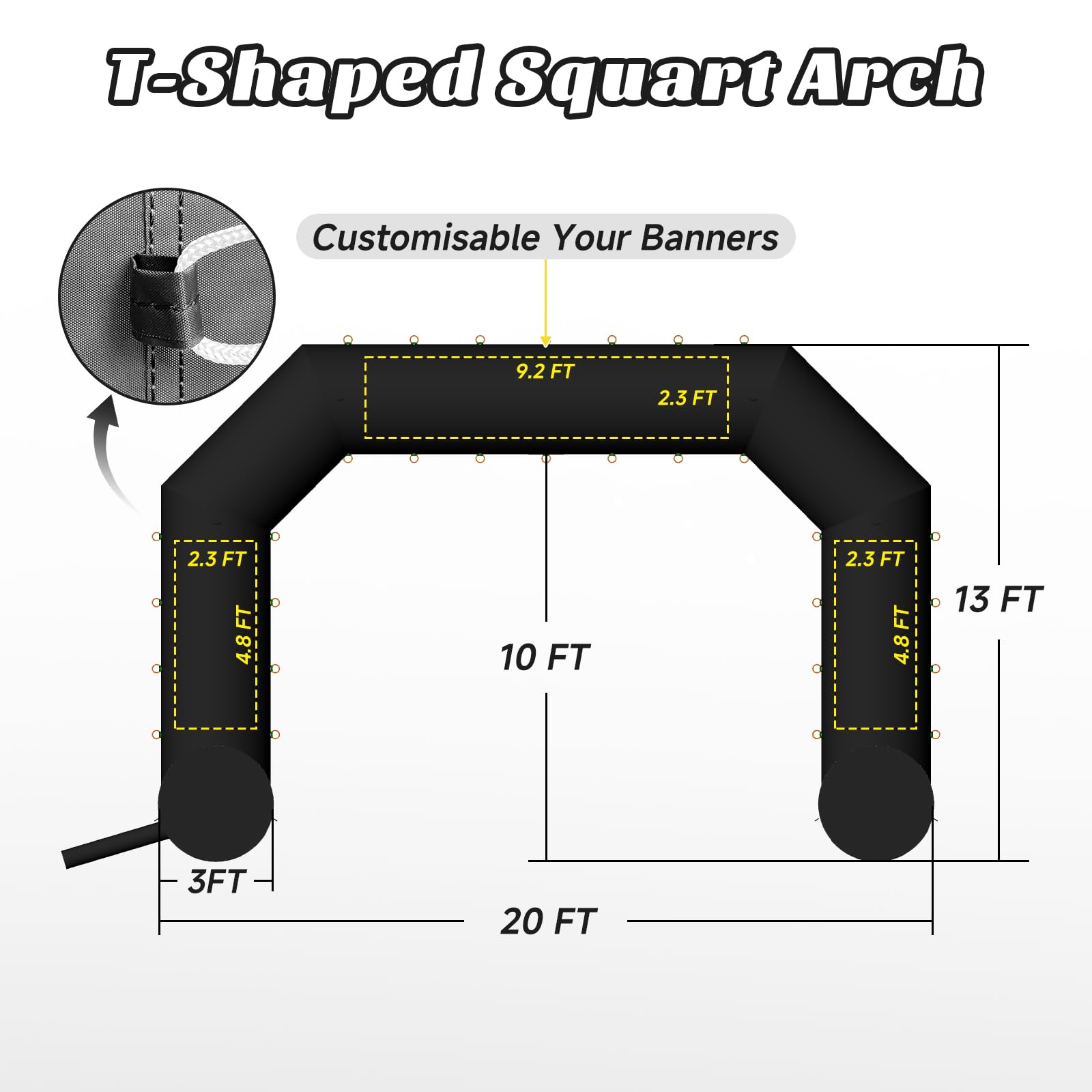 Cinnliy 20Ft Black Inflatable Start/Finish Arch Outdoor, Sport Blow Up Arch Inflatable for Race, Outdoor Sport Party, Advertisin