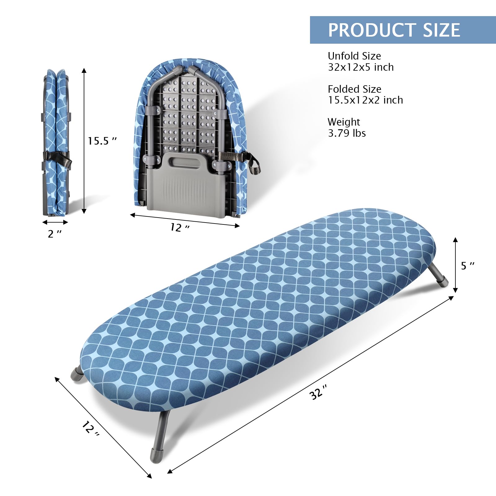 Sheechung Tabletop Ironing Board 12''X32'',Small Ironing Board With Removable Cotton Cover And Pad,Portable Folding Non-Slip Fee
