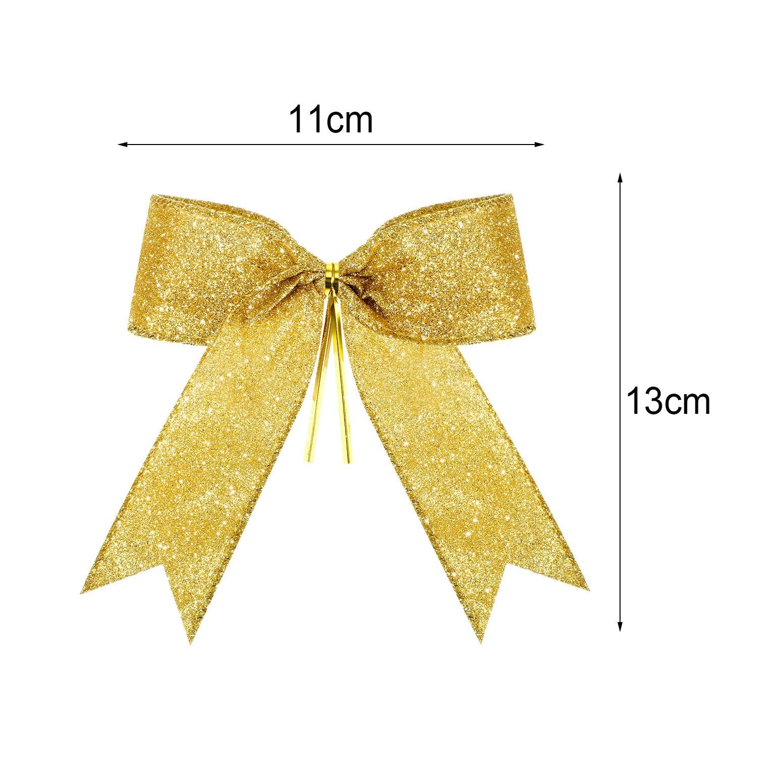 Sumind 36 Pieces 5 x 4 Inch Glitter Bow Tie Ribbon Twist Tie Bows for Treat Bags Gift Wrapping Basket Wedding Shower Birthday Ch