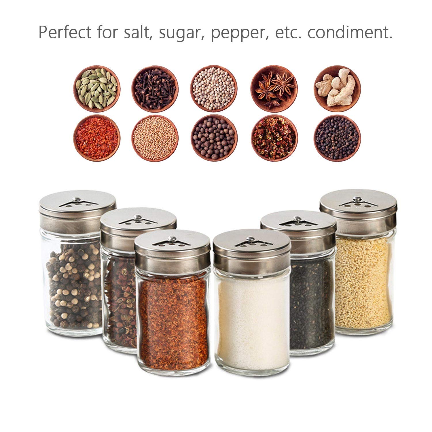 Segarty Spice Jars, 6 Pack 3 Oz Spice Bottles With Shaker Lids, Glass Empty Storage Containers With Adjustable Stainless Steel F