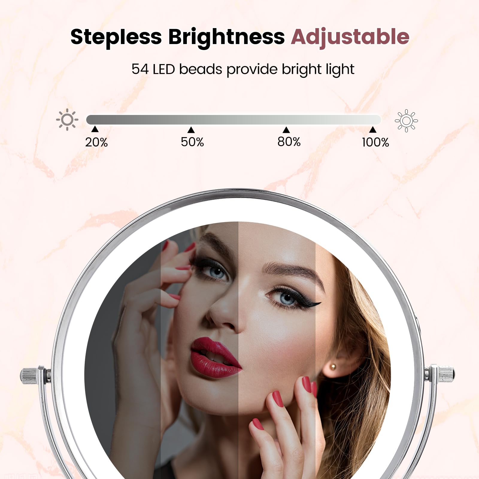 AumVum 8 Makeup Mirror with Lights, Vanity Mirror with 1X/10X Magnification, Touch Screen 3 Colors Dimmable 54 LED Lights Bright