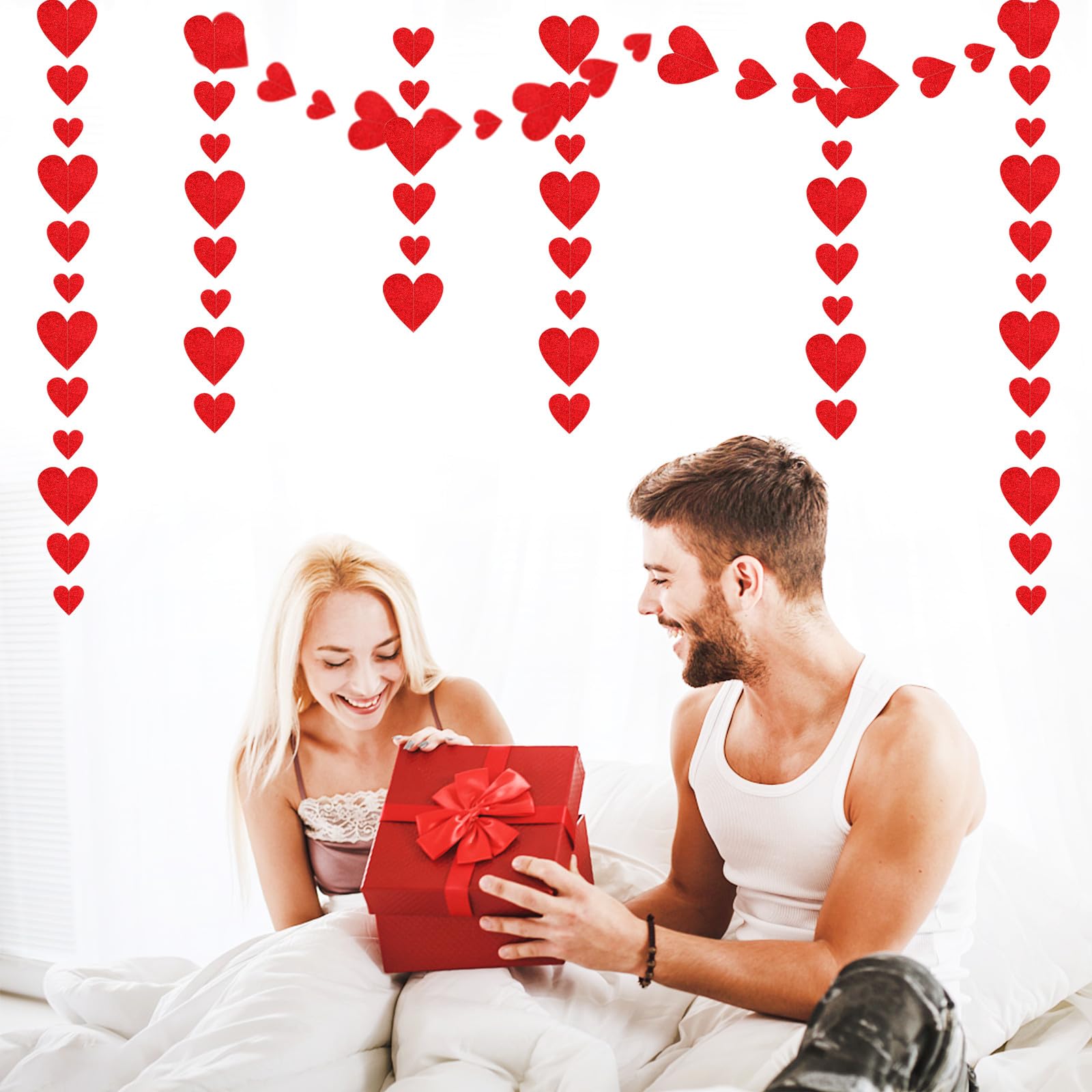 Party Decorations Red Heart-Garland - 52ft Special Night Galentines Hanging Streamers Banner,Girl Romantic Wedding Anniversary B