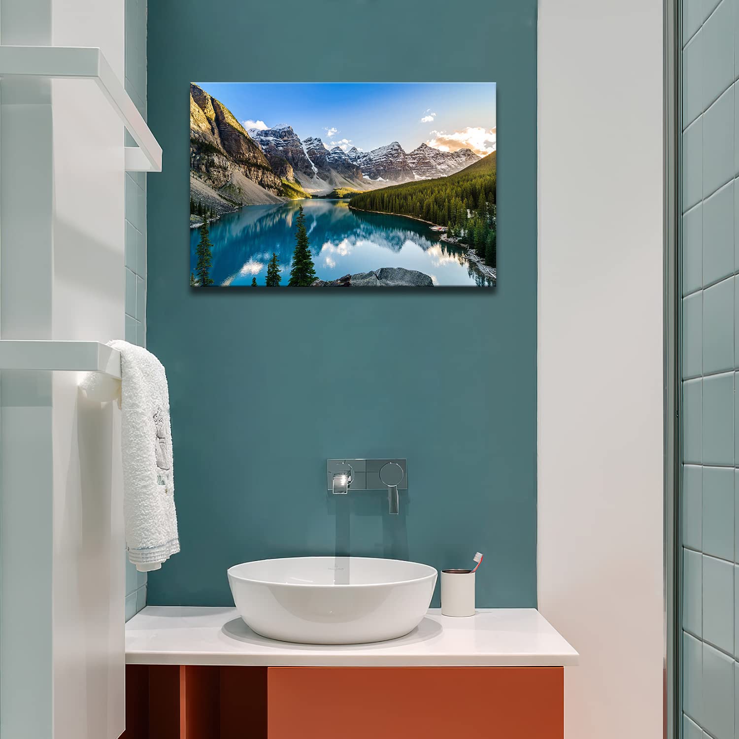 My Easy Art Colorado Wall Art - Snow Mountain & Moraine Lake Canvas Print, 36x24", Framed, Perfect for Living Room Decoration