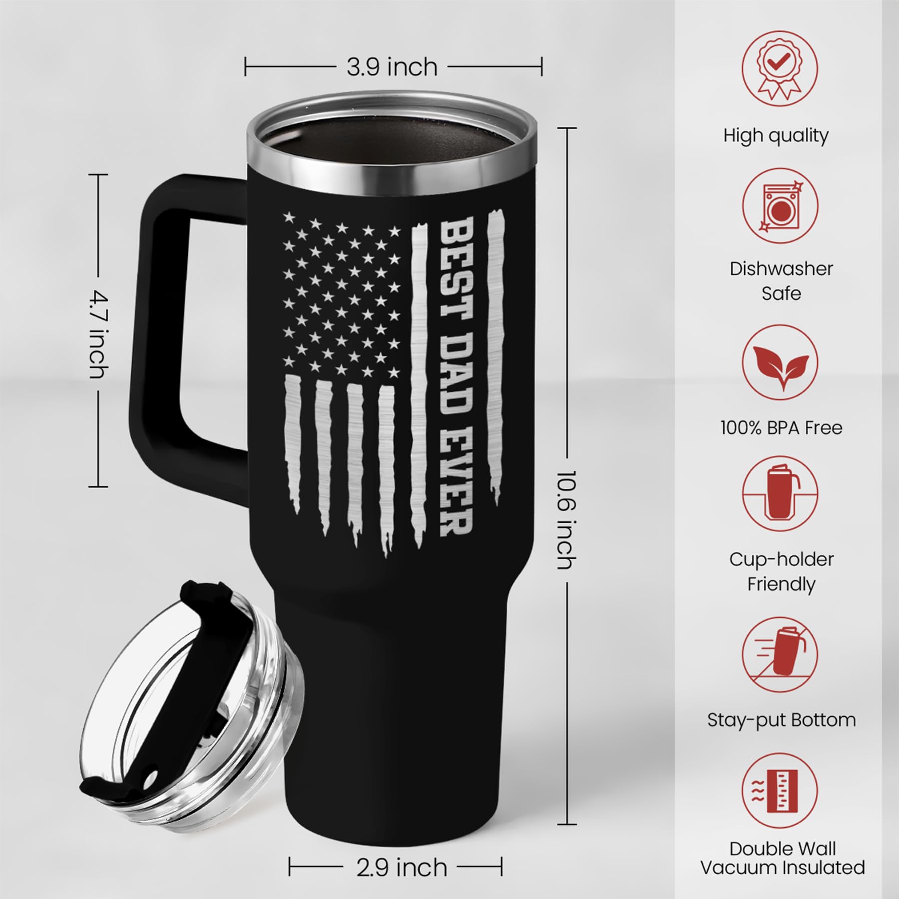 SANDJEST Best Dad Ever Tumbler 40oz Stainless Steel Insulated with Lid & Straw, Dads Gifts for Christmas Birthday Valentine Fath