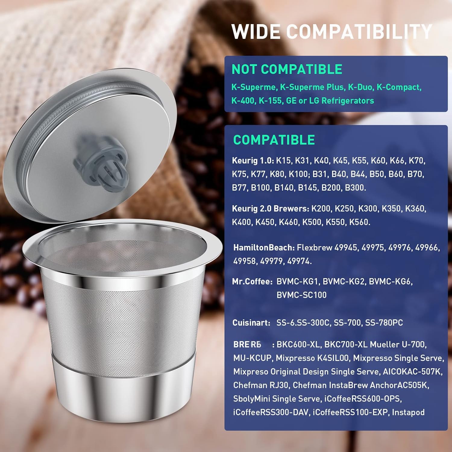 K Cup Reusable Coffee Pods  Stainless Steel Reusable K Cups Coffee Filter Compatible for Keurig 1.0 & 2.0 Coffee Makers  BPA-Free Stainless Steel Reusable K Cup(1 pack)