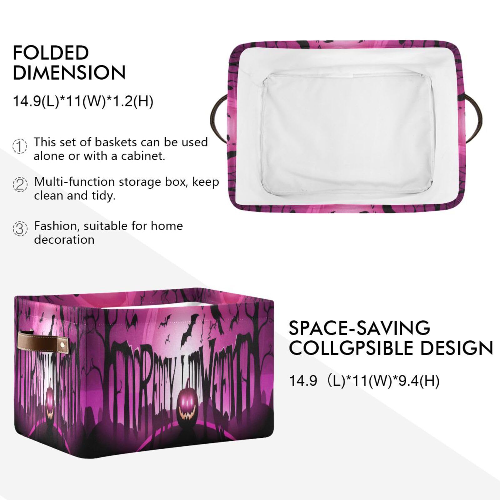 Xigua Happy Halloween Pumpkins Foldable Storage Basket, Collapsible Fabric Storage Bins Boxes Cubes With Handle, Perfect Storage