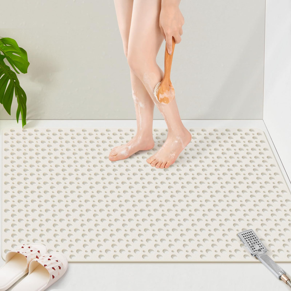 Othway Large Shower Mat, 47''X 32'' Tpe Anti Slip Shower Mat, Heavy Bath Mats For Shower With Drain Holes Suction Cups, Shower S