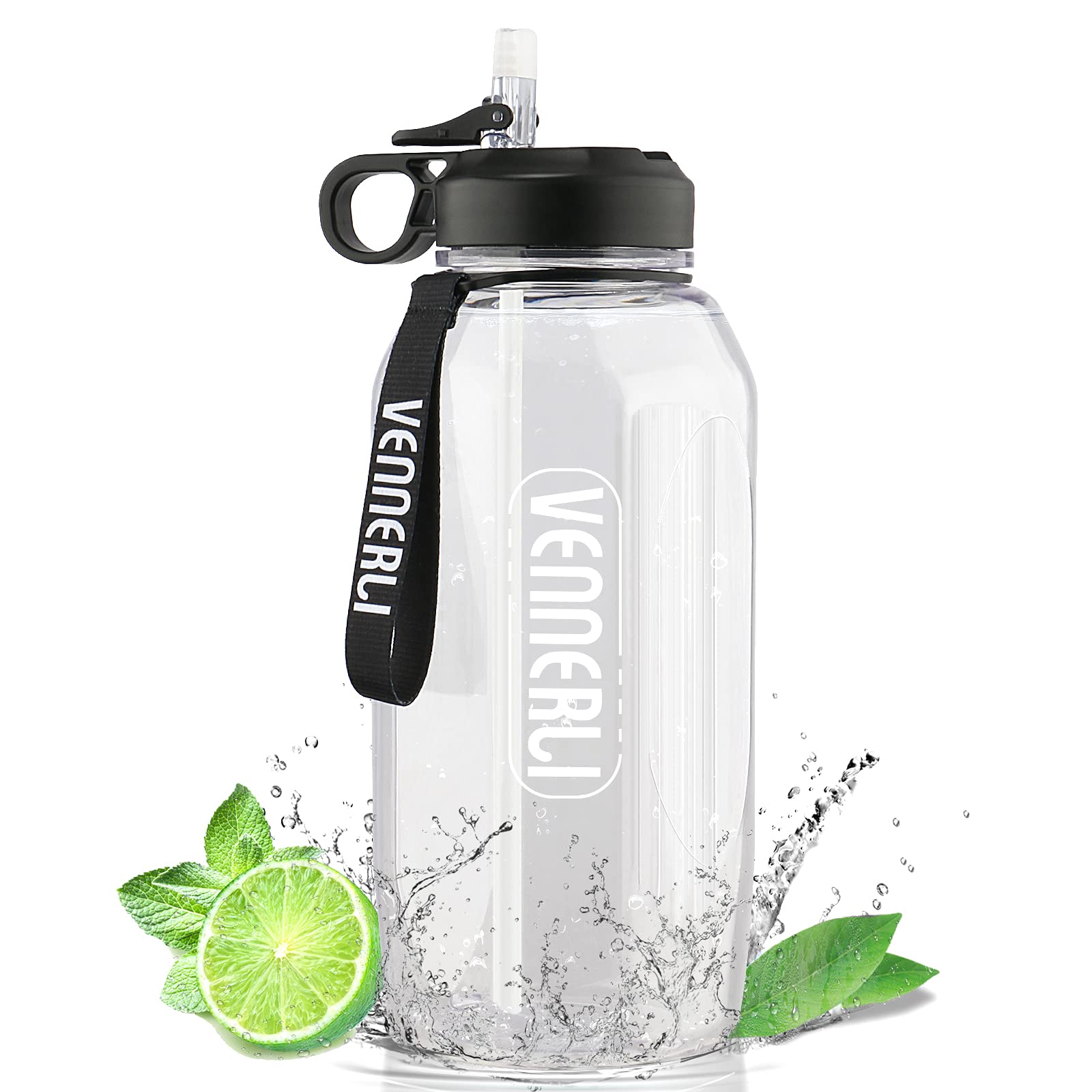 Half Gallon Water Bottle With Handle Bpa Free Sports Water Bottles 74Oz Large Plastic Water Jug With Straw Vennerli 2.2L Motivat