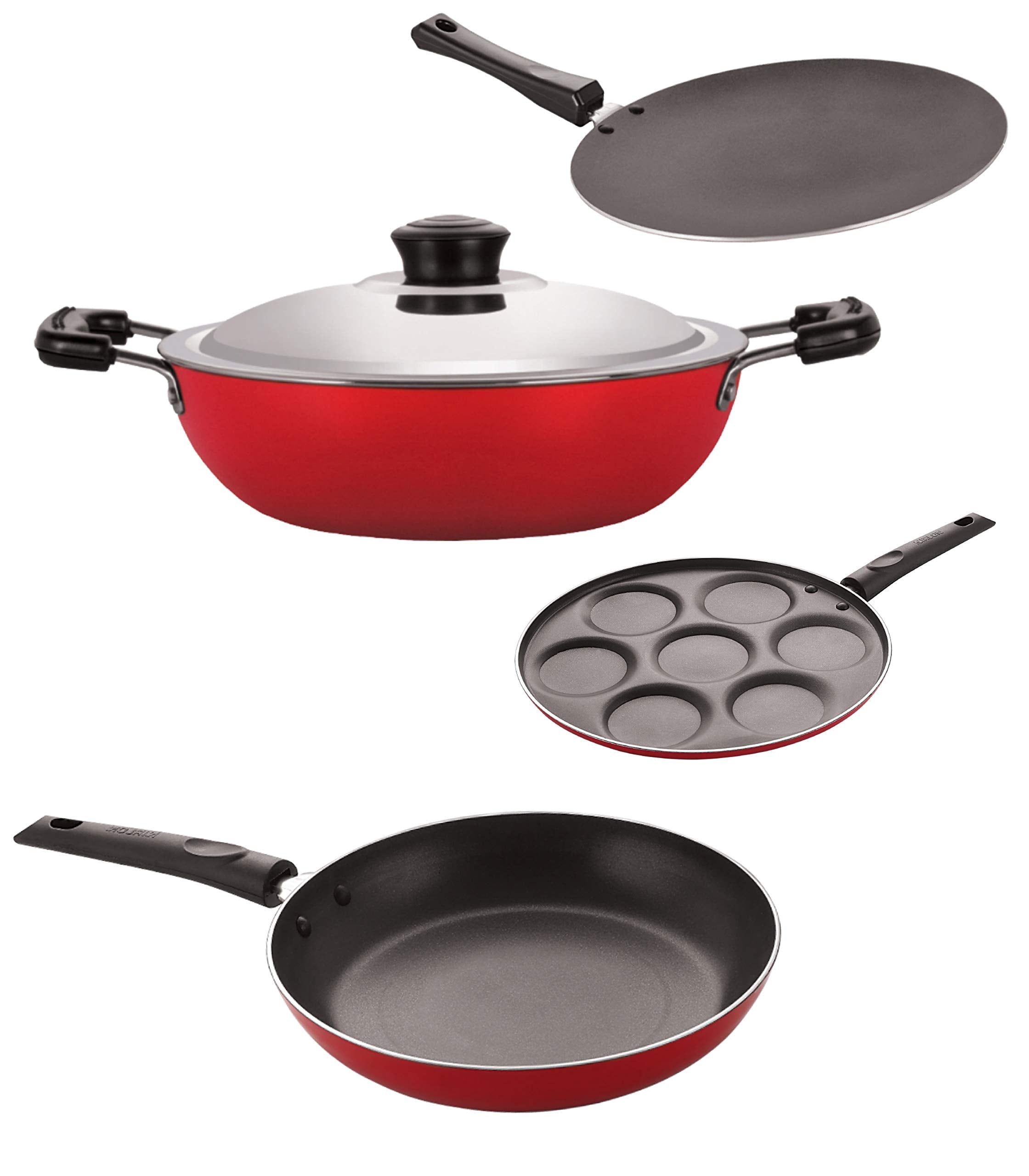 Nirlon Non Stick Coated Aluminium Pfoa Free Kitchenware Essential Gift Set Of 4 Pieces (2.6Mm_Ct_Dkdm_Up_Tp24)