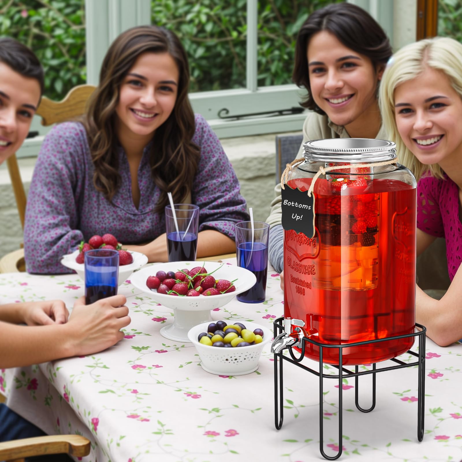 Onedream 2 Gallon Glass Drink Dispenser For Parties, Beverage Dispenserd With Stand, Lemonade Dispenser With Stainless Steel Spi