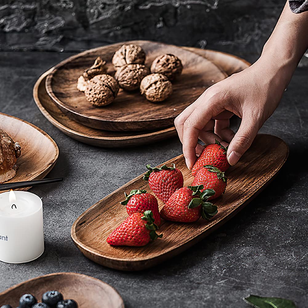 Aoosy Wood Serving Tray, Wooden Serving Platters Set For Serving Food, Fruit, Vegetable, Meat Breakfast Lunch Dinner In Bed Deco