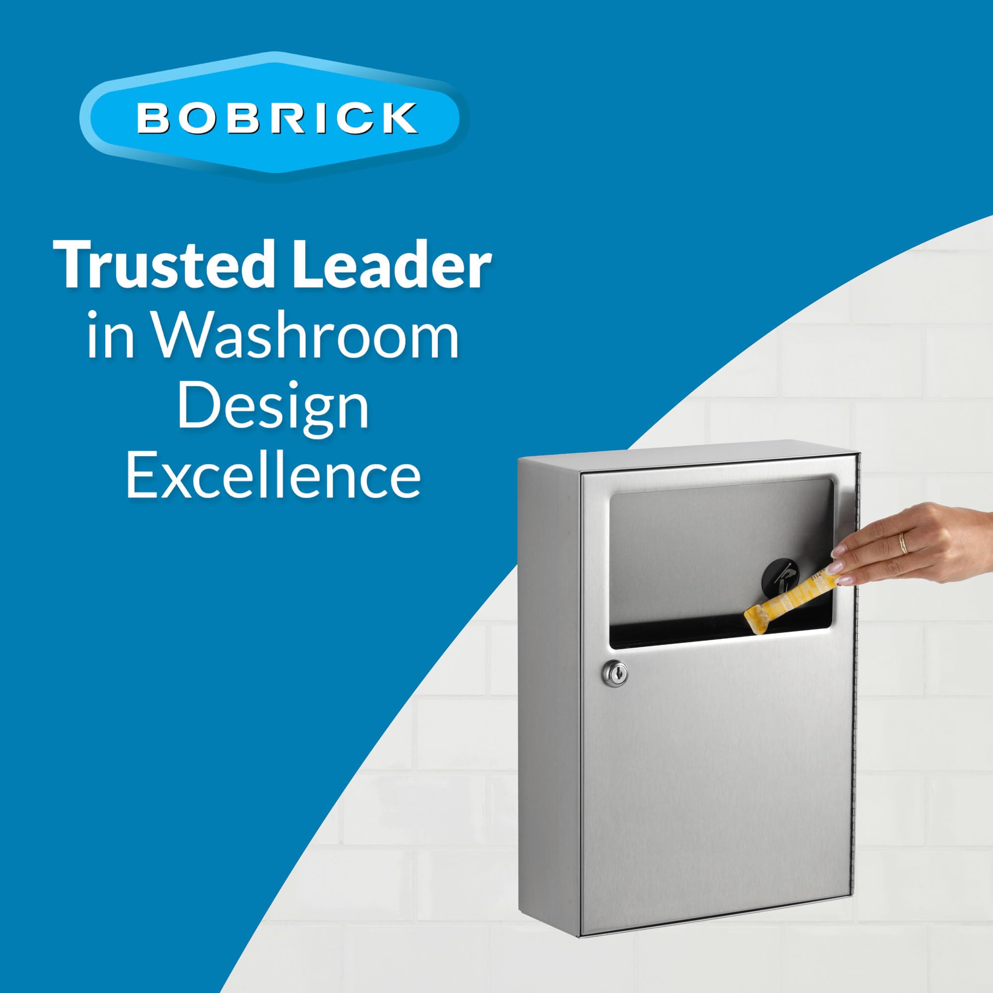 Bobrick 254 Classicseries Stainless Steel Surface-Mounted Sanitary Napkin Disposal, Satin Finish, 4-1/16'' Length, 15-1/8'' Heig