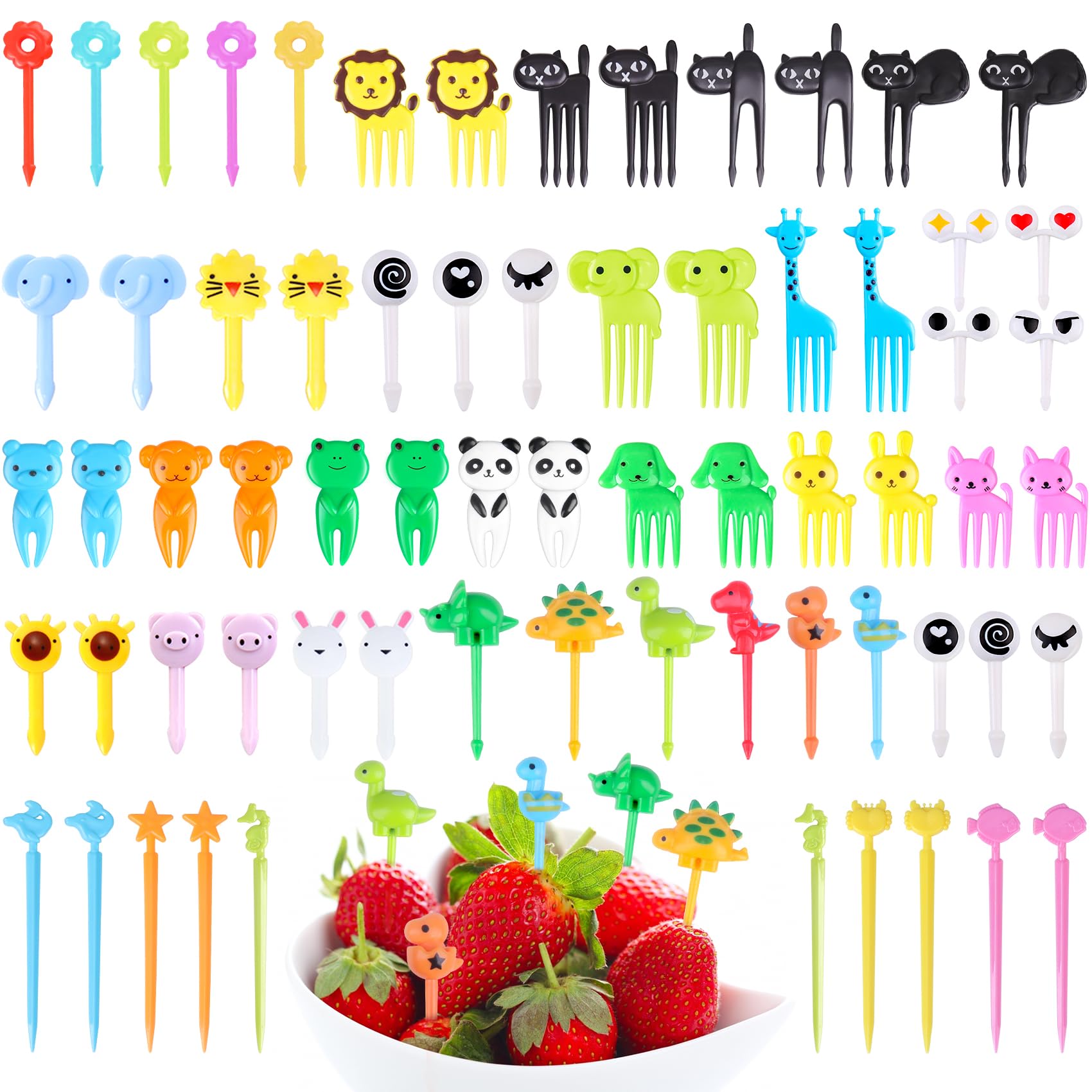 112Pcs Animal Food Picks For Kids Lunch Accessories, Seansda Fun Kids Food Picks For Picky Eaters, Reusable Fruit Toothpicks Tod
