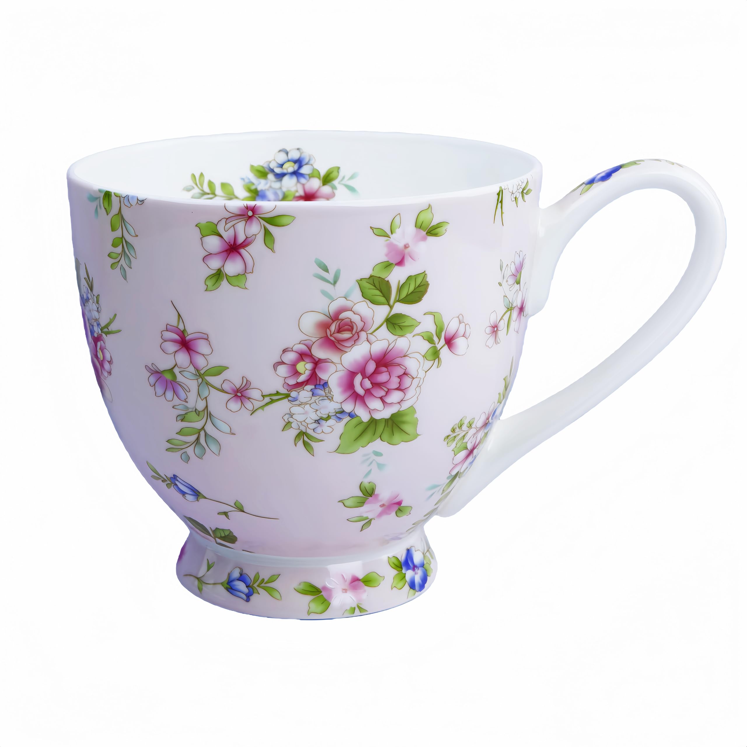 16oz Bone China Floral Coffee Mug, Stylish Porcelain Flower Teacup for Home