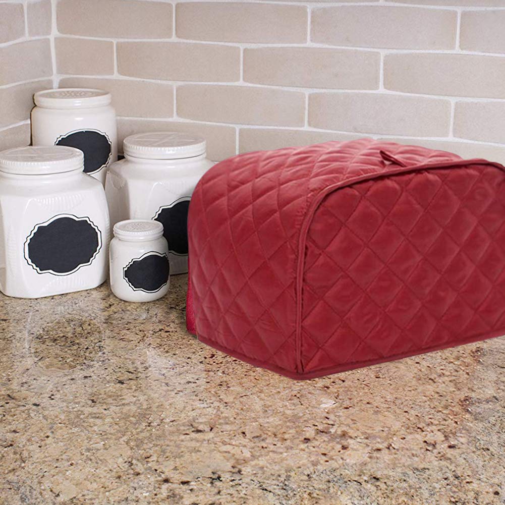 Polyester Quilted Toaster Cover For Two Slice Toaster And Dust & Fingerprint Protection, Machine Washable. Red