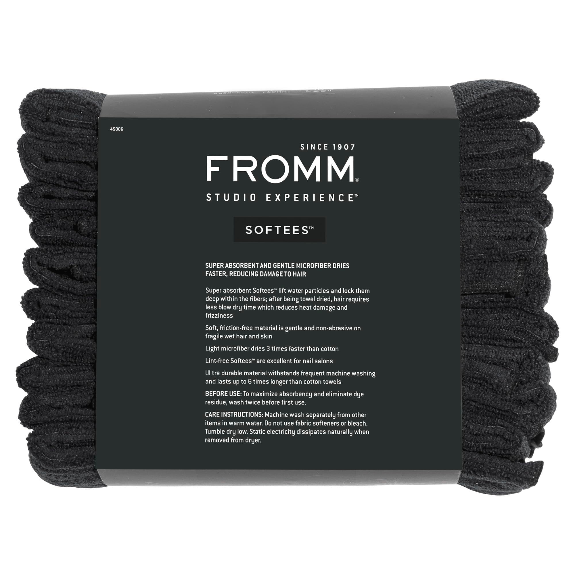 Fromm Softees Microfiber Salon Hair Towels for Hairstylists, Barbers, Spa, Gym in Black, 16'' by 29'', 10 count Perfect Hair Car