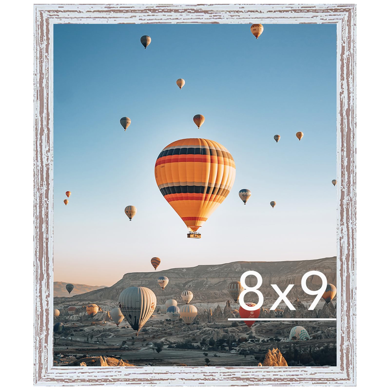 8x9 Picture Frame Rustic White for Wall Hanging or Tabletop, Wall Mounting Horizontally or Vertically, 8 x 9 Wall Gallery Poster