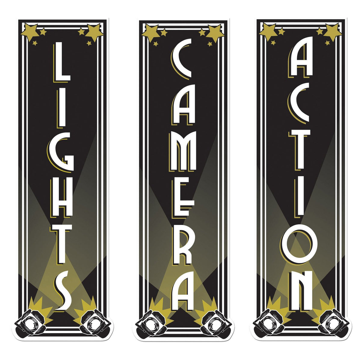 Beistle Lights, Camera, Action Cutouts-3 Pcs, One Size, Black/Gold/White