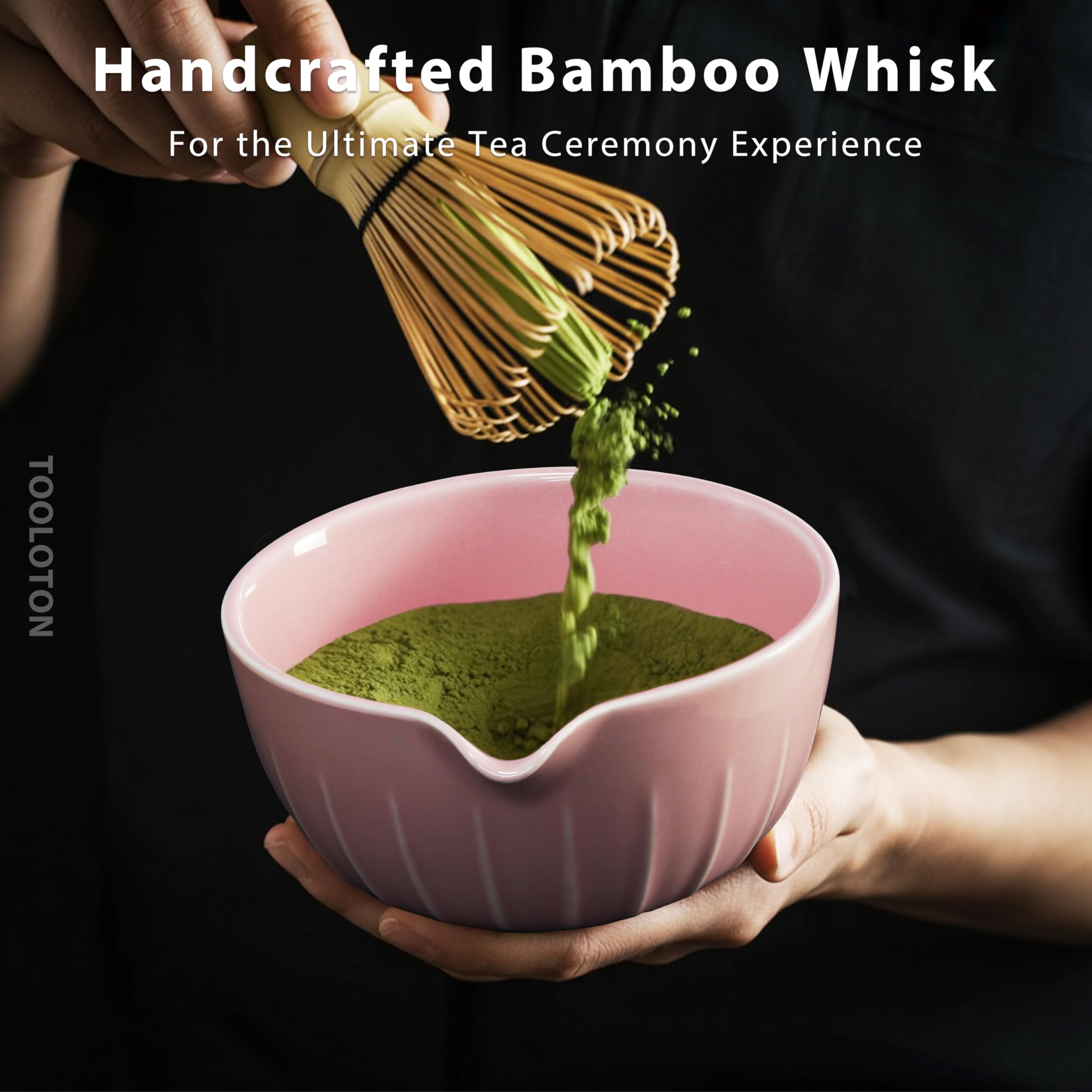 Matcha Whisk Set 7 Pcs - Ceramic Matcha Set with Bowl, Whisk, Holder, Bamboo Scoop, Rest, Sifter, and Tea Towel - Elegant Matcha
