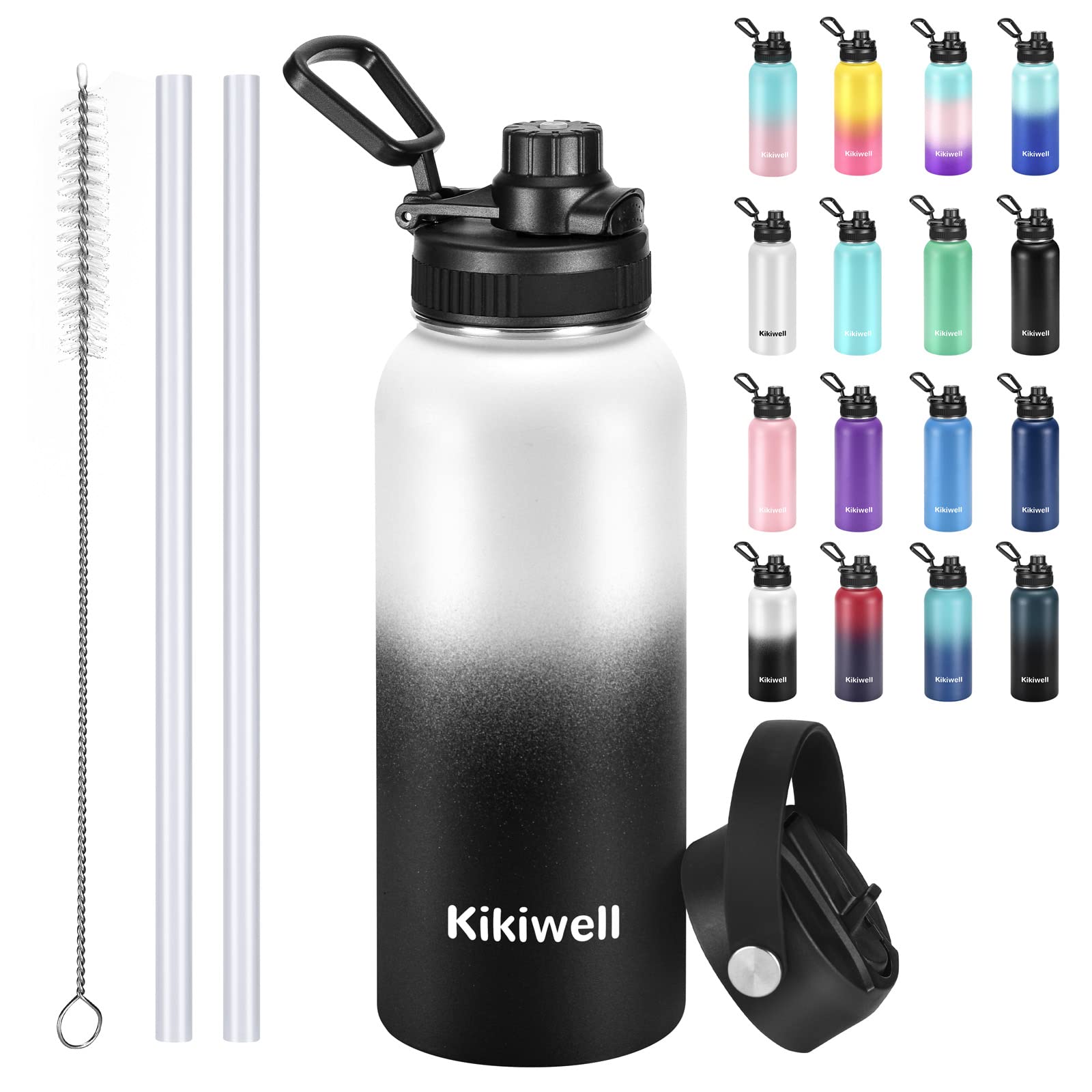 Insulated Water Bottle With Straw, Sports Water Bottle 1 Liter, Reusable Vacuum 18/8 Stainless Steel Flask Thermos, Modern Wide