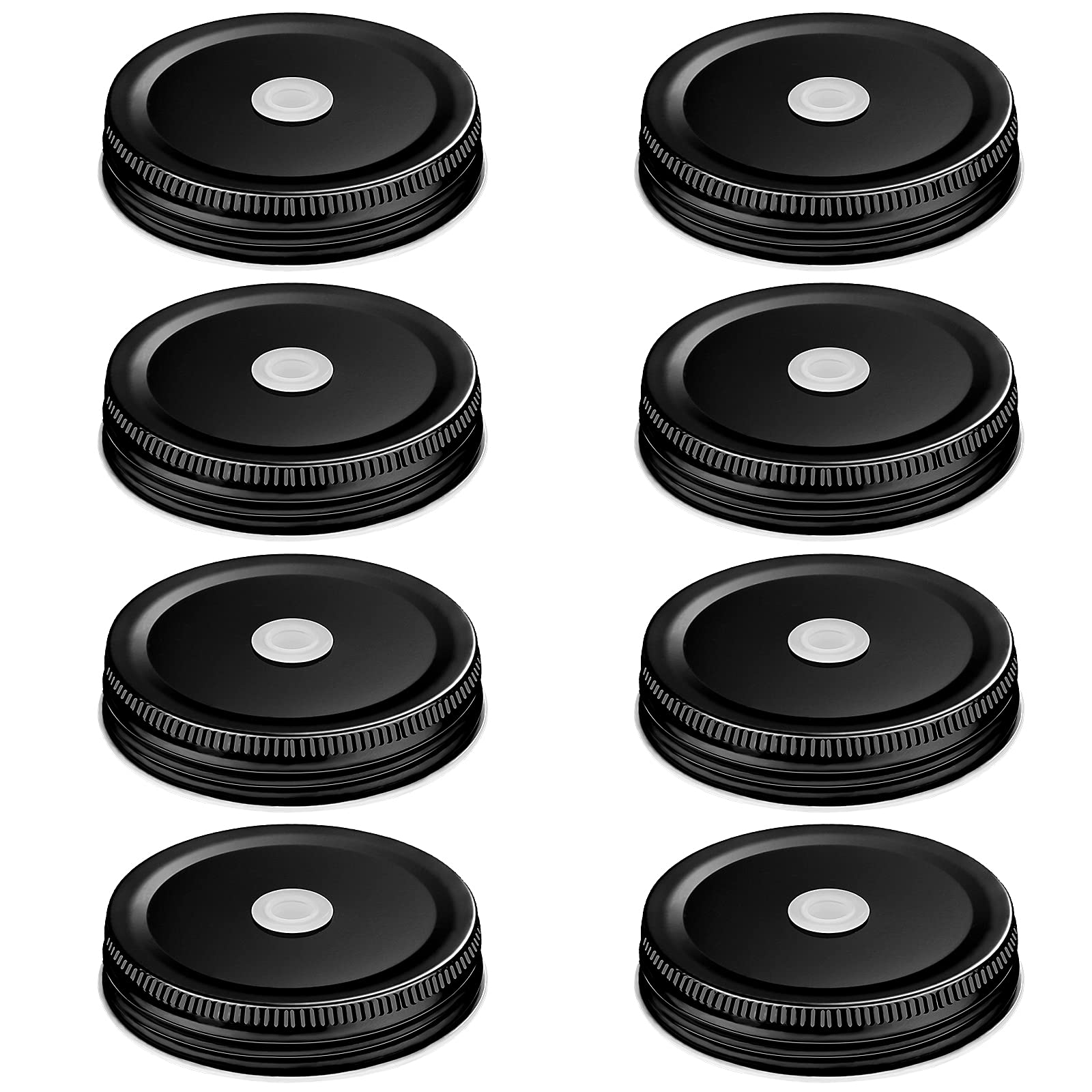 Mudder 8 Pieces Metal Regular Mouth Mason Canning Jar Lids with Straw Hole Leak Proof Reusable Jar, 2.7 Inch (Black)