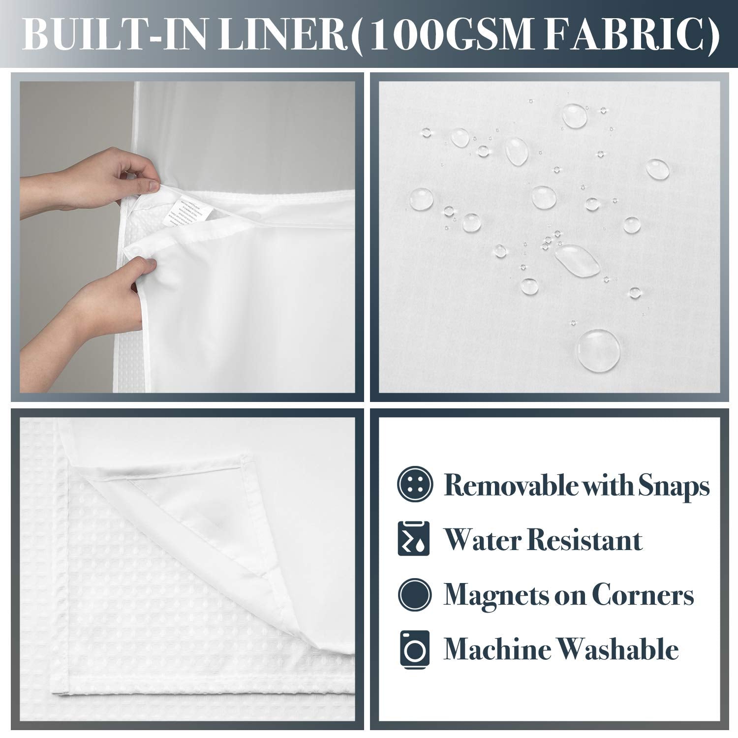 N&Y Home Extra Long Waffle Weave Shower Curtain With Snap-In Fabric Liner Set, 12 White Hooks Included - 71'' X 84'', Hotel Styl