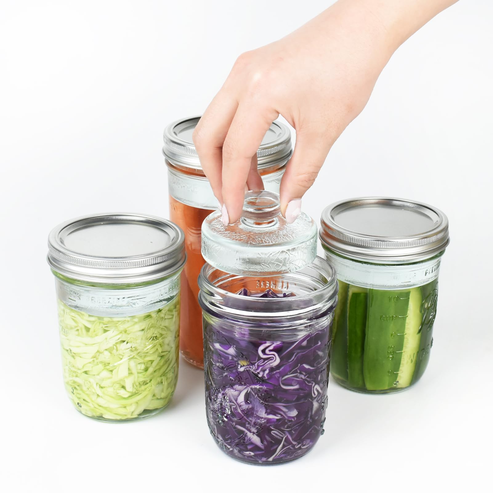 Artcome 4-Pack Glass Fermentation Weights With Easy Grip Handle And Unique Texture Design For Large Wide Mouth Mason Jars