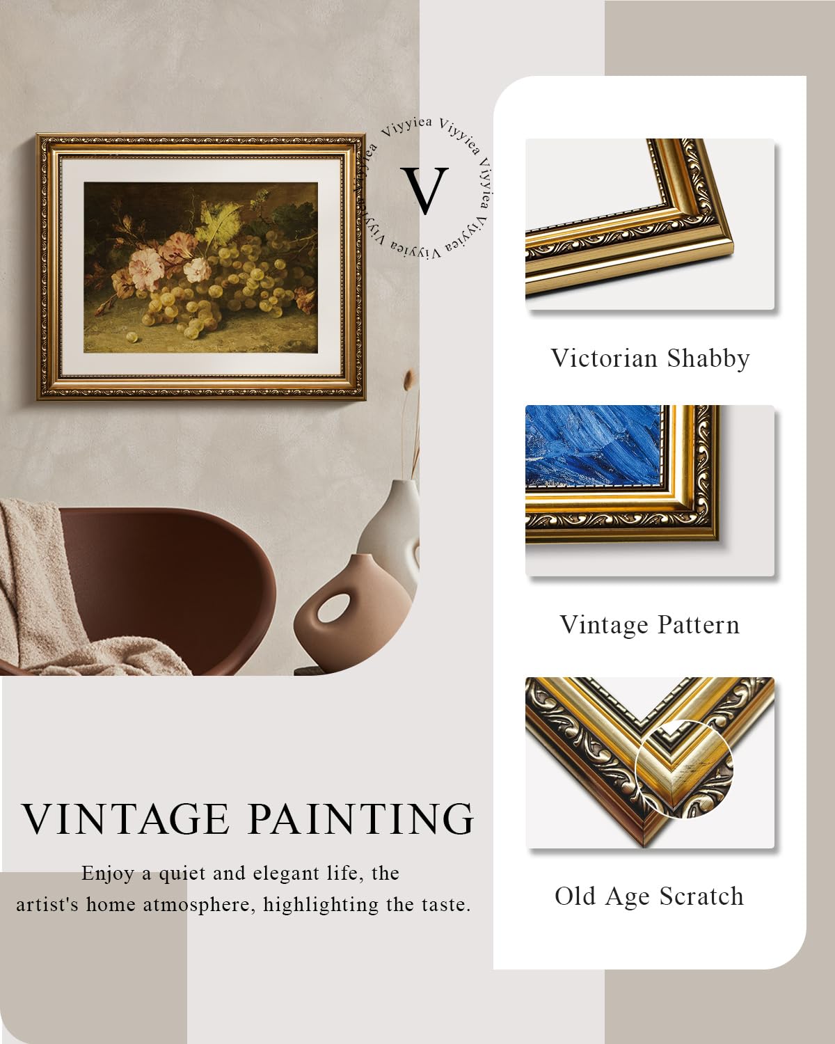 Viyyiea Gold Framed Wall Art Canvas Print Home Decor Fruit Vintage Oil ...