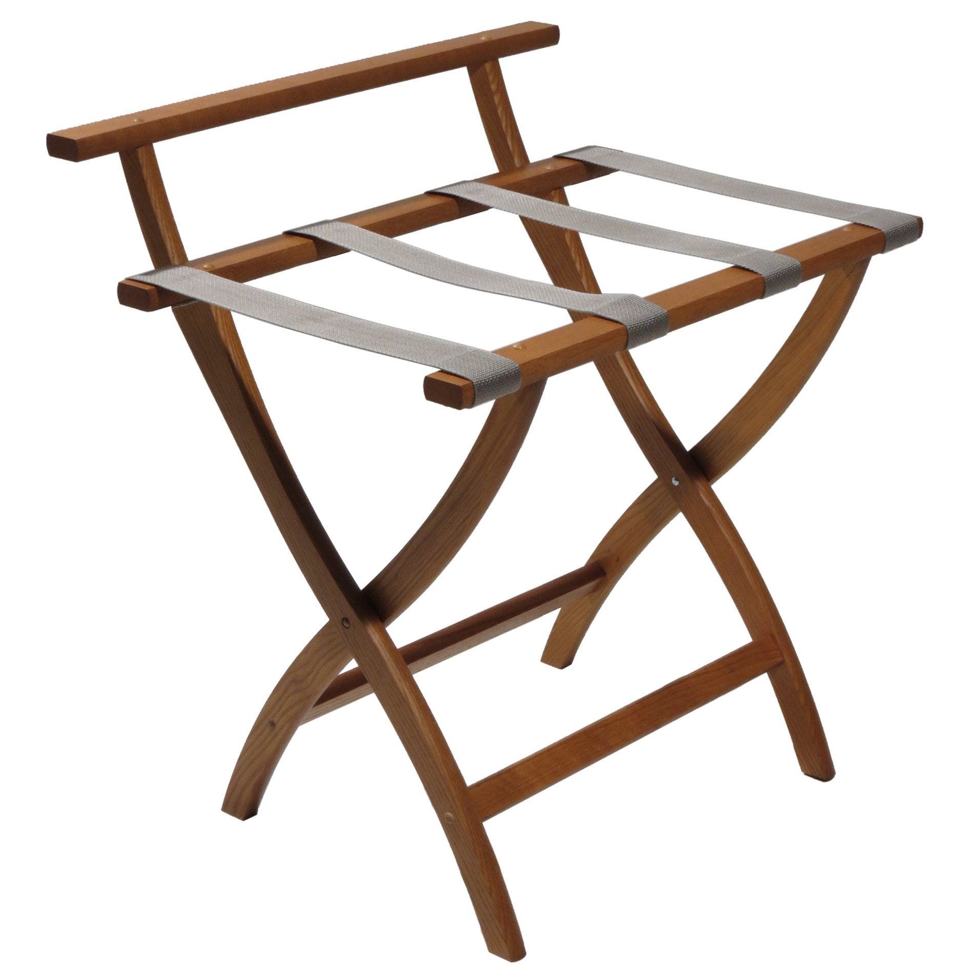 Wooden Mallet WallSaver Luggage Rack  Grey Straps  Medium Oak