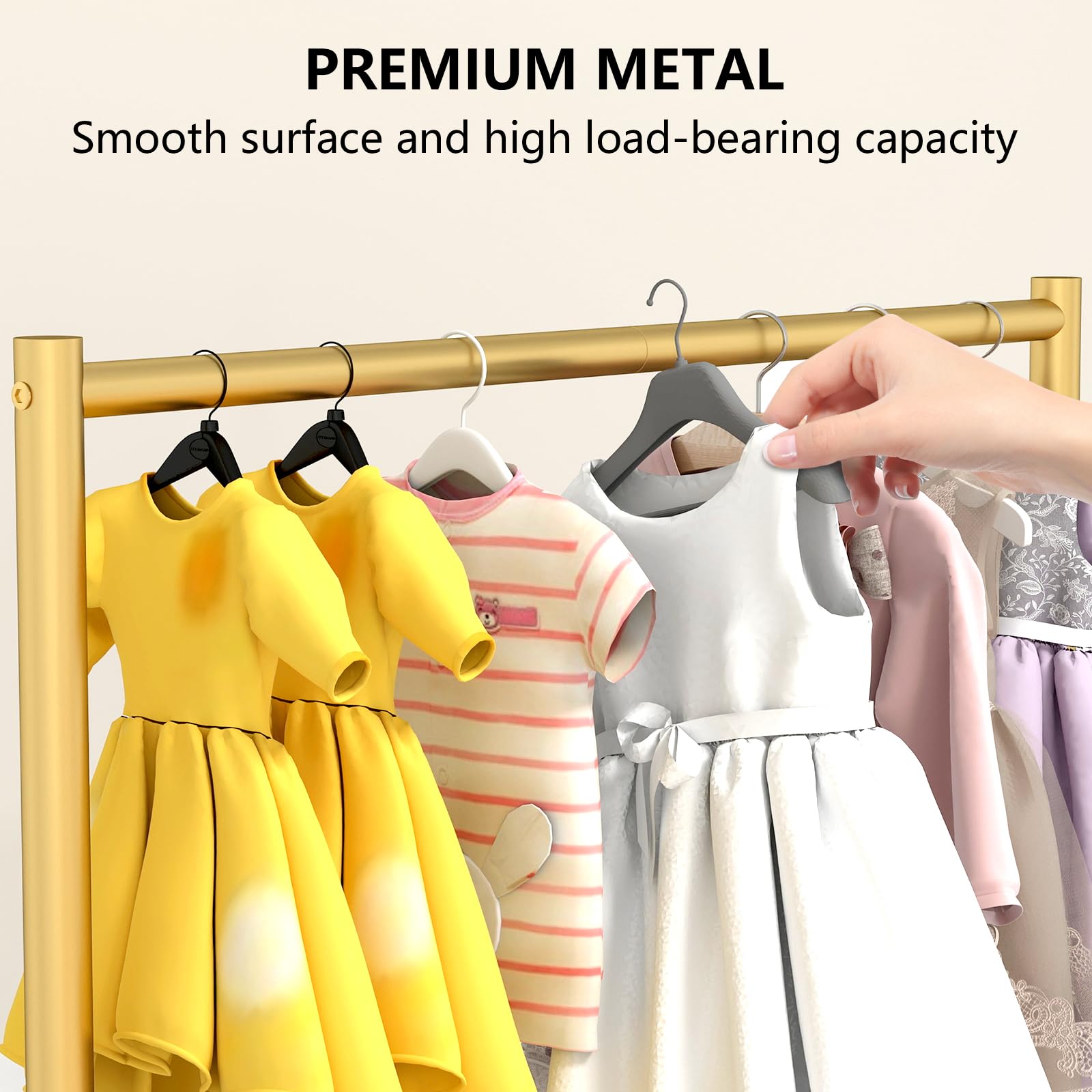 STWWO Kids Dress Up Storage Rack - Metal Clothing Organizer with Shelf, Gold