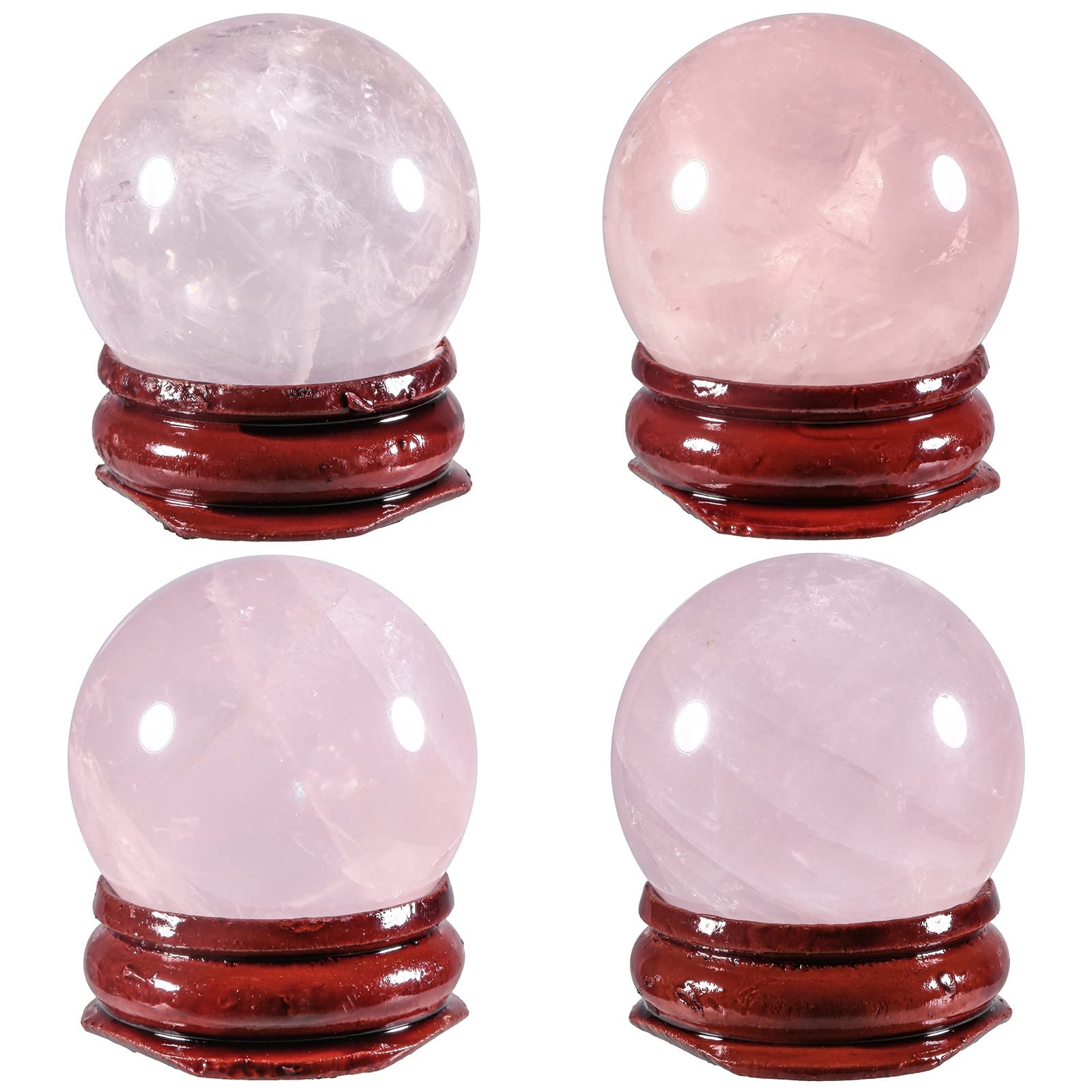 Amogeeli Natural Rose Quartz Sphere with Wooden Stand, Fengshui Stone Ball Decoration for Divination Reiki Meditation