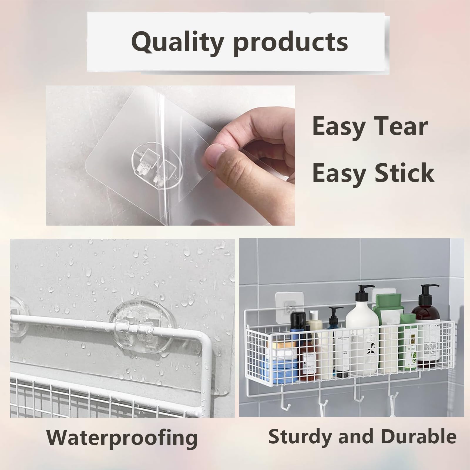 20 Pcs Shower Caddy Adhesive Replacement Adhesive Hooks Replacement Nail Free Transparent Adhesive Pad No-Trace Wall Stick For C