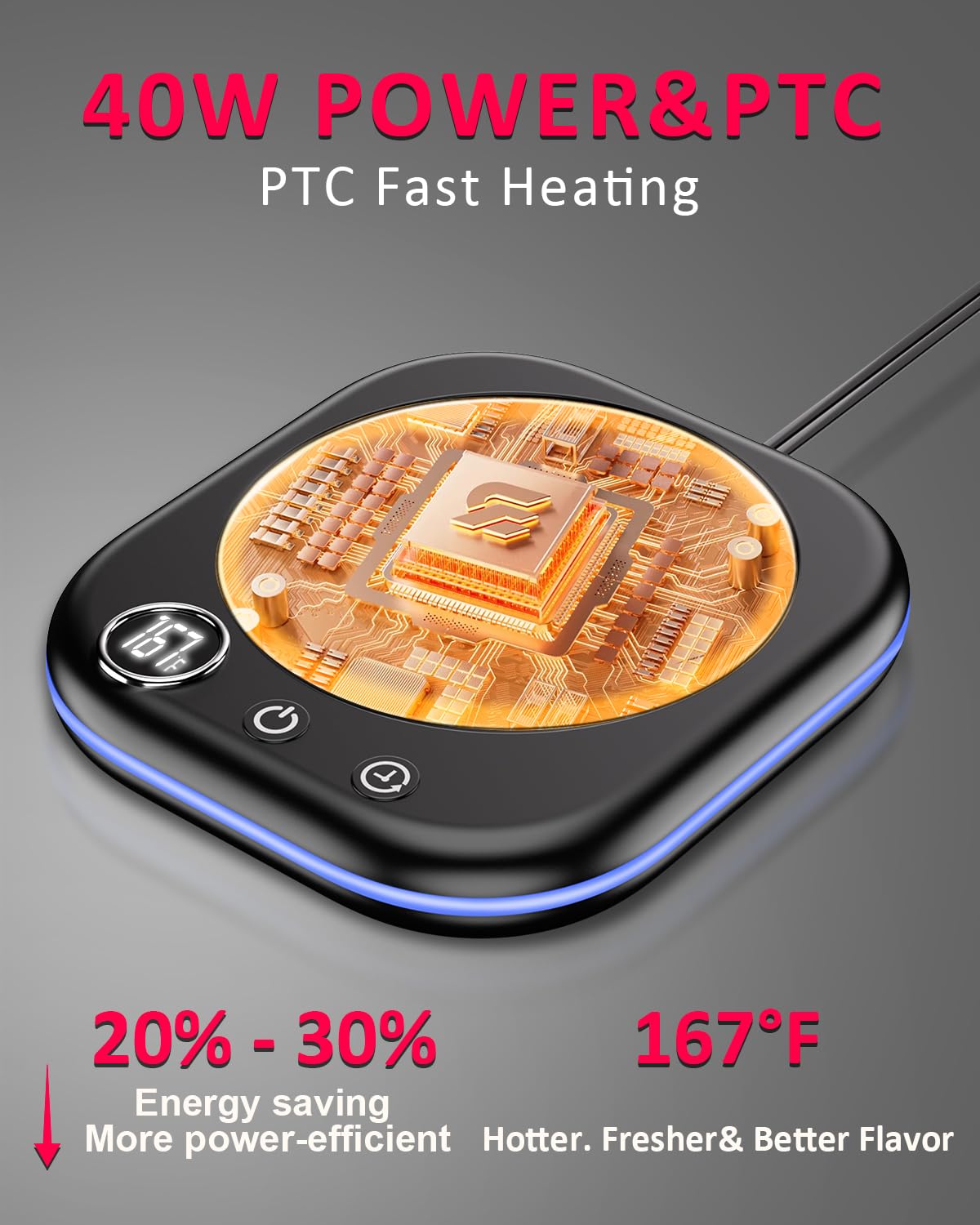 Mug Warmer,40W Coffee Mug Warmer For Desk With Temperature Display, 4H Auto Shut Off, 3 Temp Settings & 1-12H Timer, Smart Elect