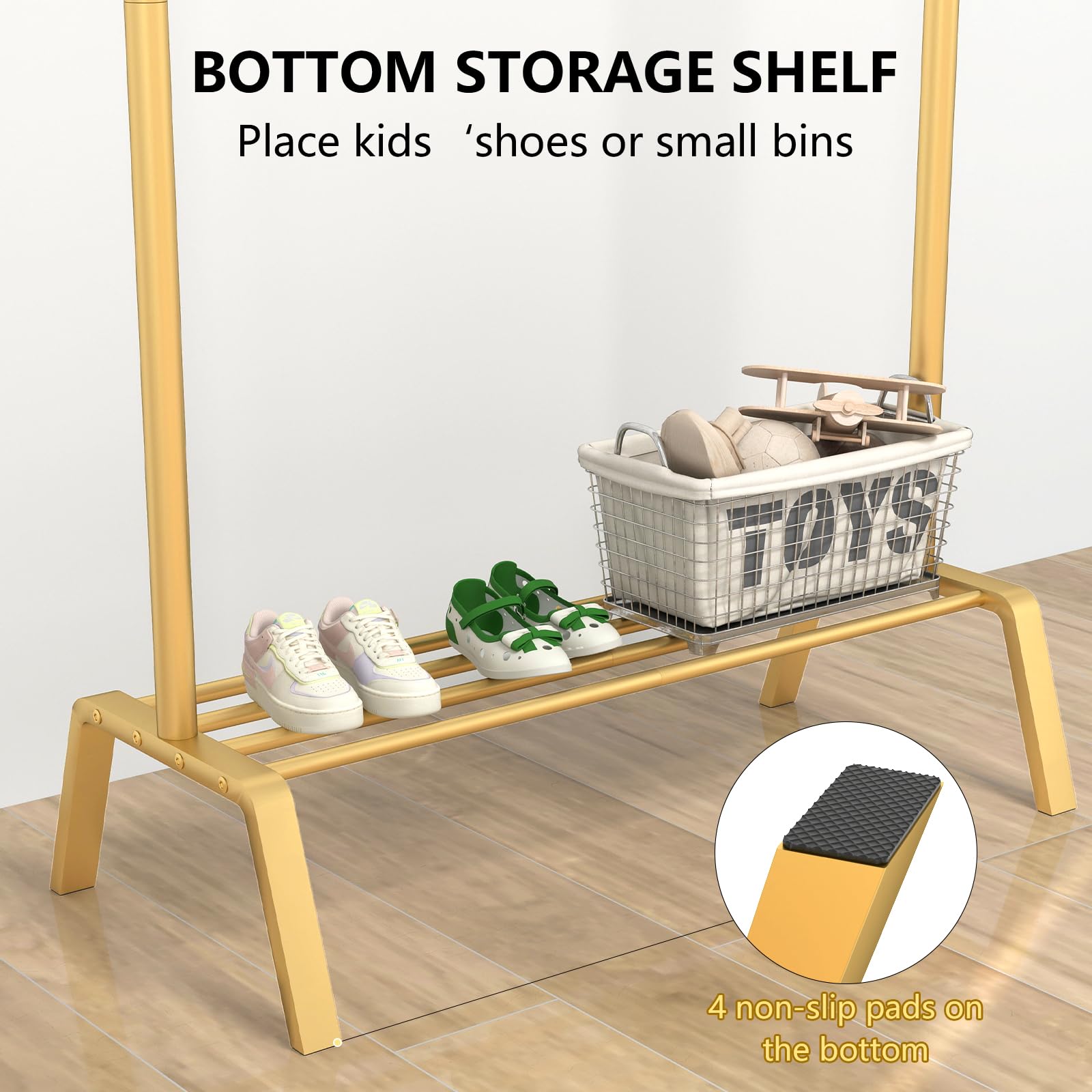STWWO Kids Dress Up Storage Rack - Metal Clothing Organizer with Shelf, Gold