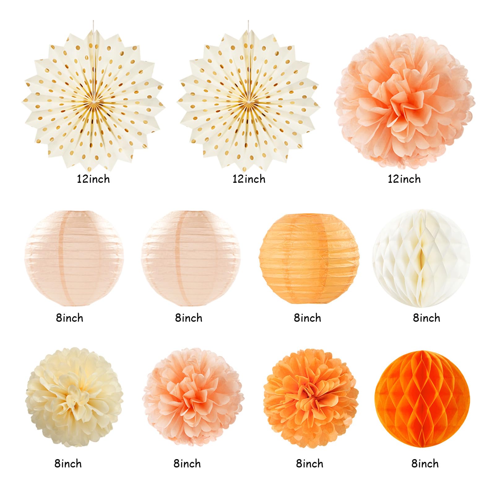 Orange-Beige Fal Boho Birthday Party-Decorations - 21Pcs Autumn One Two Sweet Peach Happy Banner,Girls Groovy Paper Streamers La