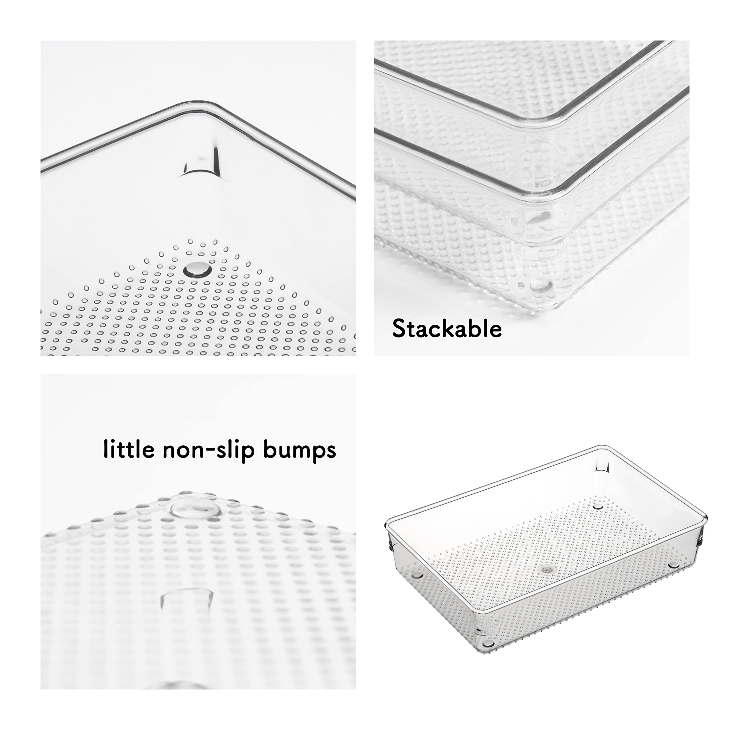 Ihomecooker 3 Set Clear Plastic Junk Drawer Organizer Vanity Curlery Utensil Makeups Organizer For Kitchen 6'' X9''