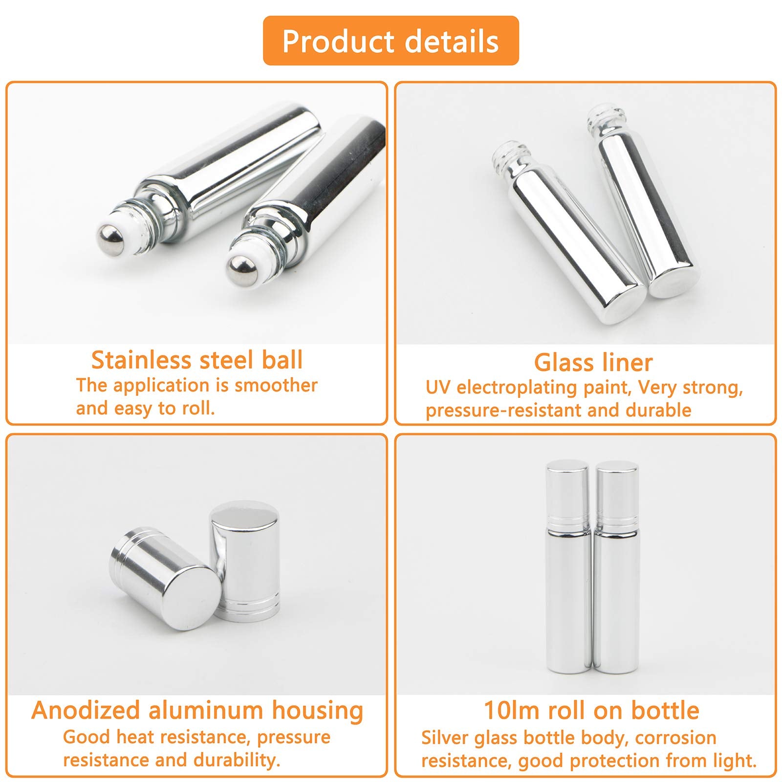 Ellbest 10Ml Essential Oil Roller Bottle Portable Mini Cosmetic Perfume Rollerball Bottle Small Sample Container Roll-On Bottles